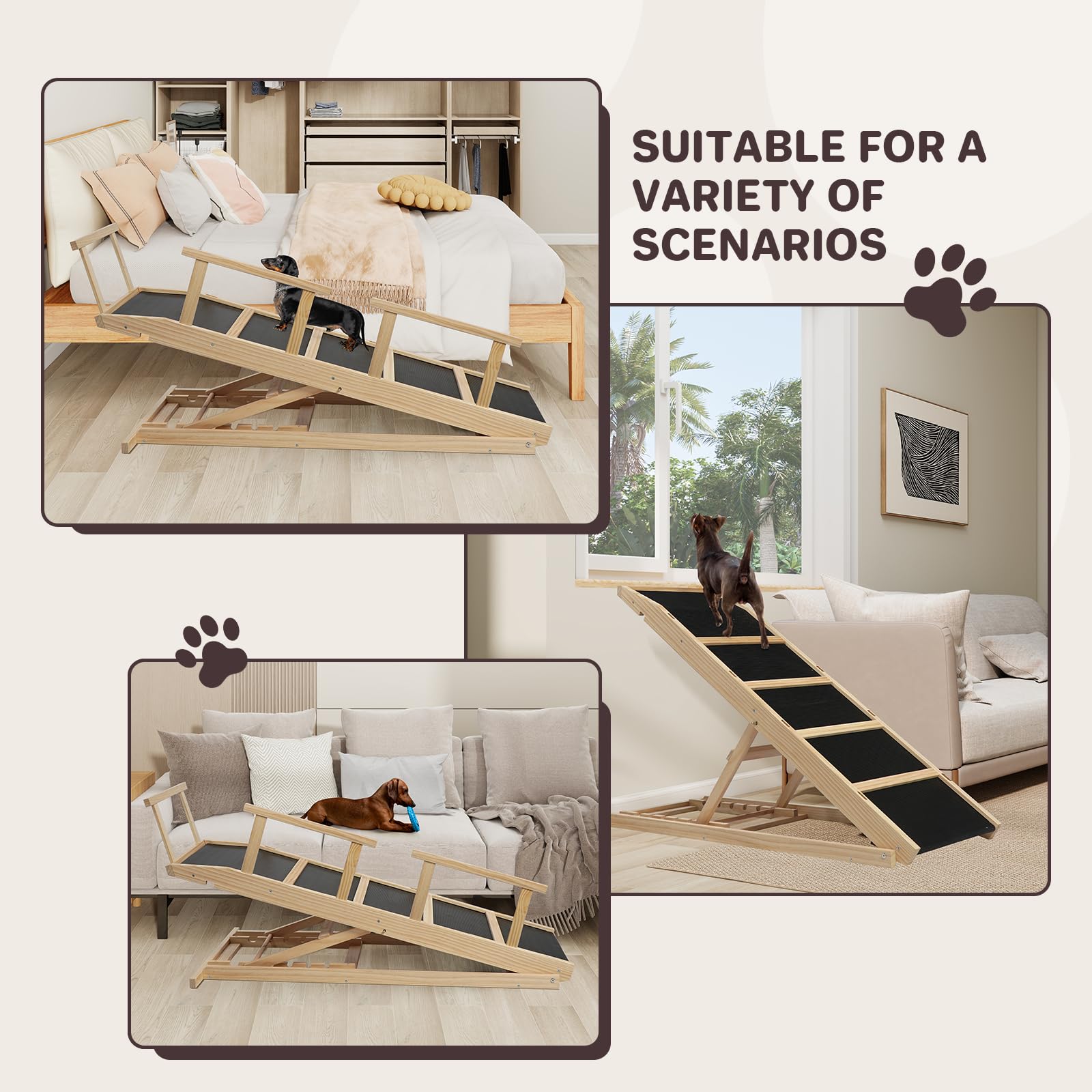 PANTAZO Dog Ramp for Bed PANTAZO Adjustable Ramps for Small Dogs to Get on Bed, Up to 28.5 Inches, 48'' Long,120lbs with Anti-Slip Grip & Safety Rail