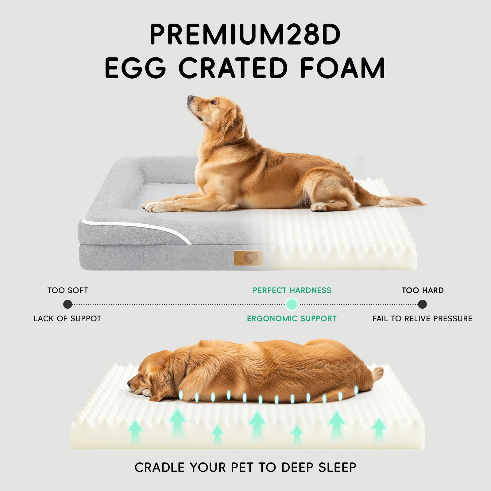 Homemate Dog Bed Large Sized Dog: 42x30 inch Orthopedic Large Dogs Bed XL Outdoor Pet Cat Bed Sofa Supplies with Toy Dogs Crate Pad Couch with Removable Washable Cover & Non-Slip Botton Light Grey
