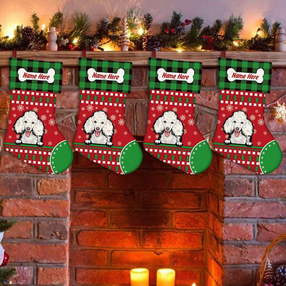 MALIHONG 3 Pack Customize Merry Christmas Red Stockings with Cute Dog Cocker Spaniel Bone Green Buffalo Plaid Snowflake 14.4"
