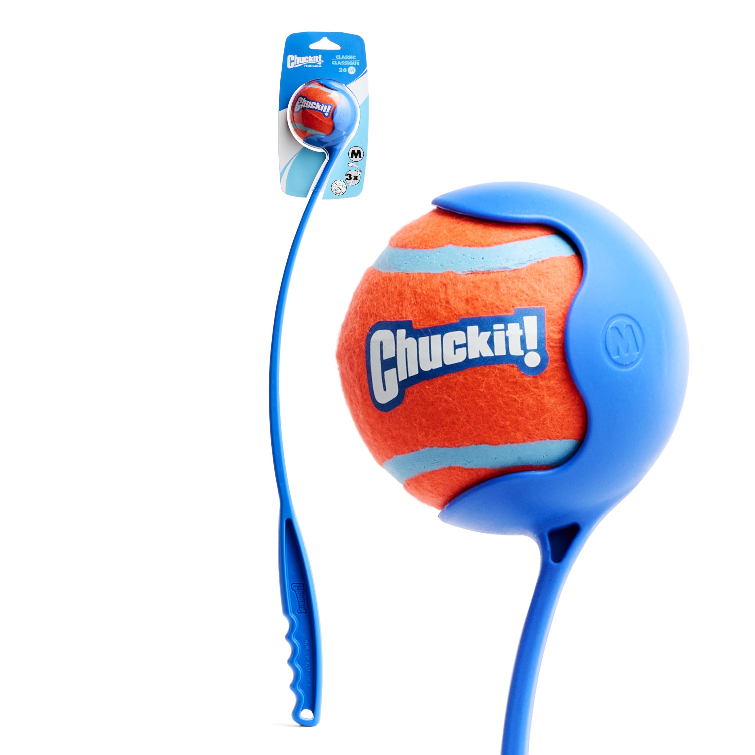 Chuckit! Classic 26M Dog Ball Launcher, 26" Long Handle Compatible with Medium (2.5") Balls, Pet Fetch Thrower Toys, For Dogs 20-60 Pounds, Made in USA, Comes with 1 Medium Ultra DogBall