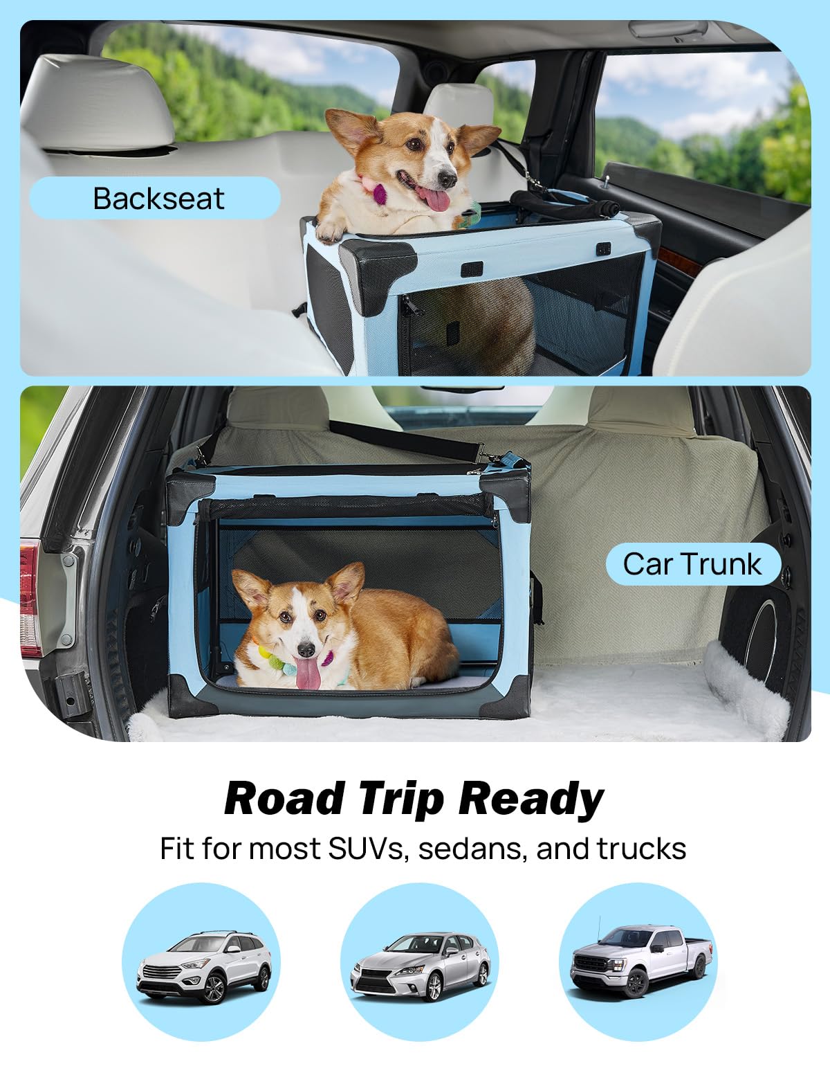 JOYTUTUS Collapsible Dog Crate, 26 Inch Portable Pet Crate for Car, Travel Dog Kennel Foldable Dog Crate for Medium Dog 44lbs, Soft Cat Carrier Fit for Indoor & Outdoor/Car Back Seat/Trunk (Orange)