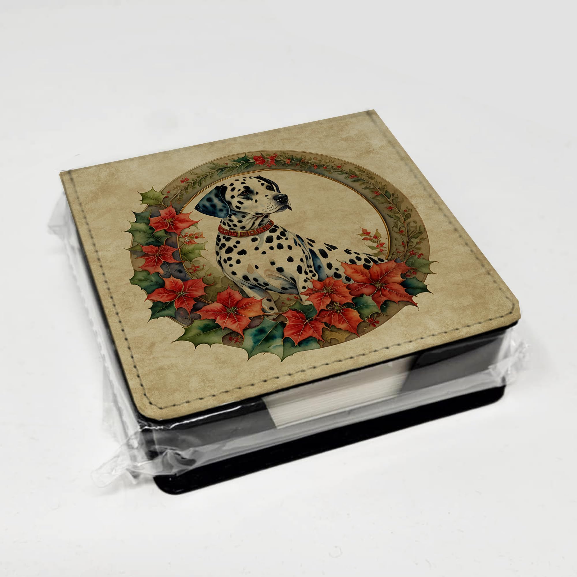 Caroline's Treasures Dalmatian Christmas Flowers PU Leather Note Paper Holder with Artist-Designed Cover, Desk Accessory, Office Gift