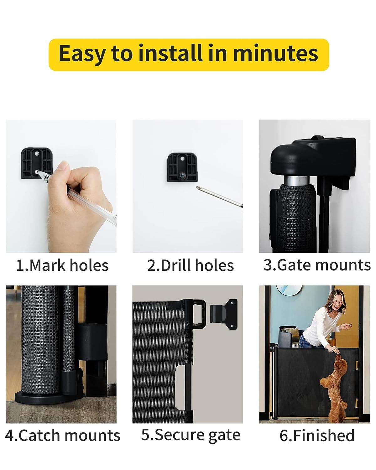 dearlomum Retractable Baby Gate,Mesh Baby Gate or Mesh Dog Gate,33" Tall,Extends up to 55" Wide,Child Safety Gate for Doorways, Stairs, Hallways, Indoor/Outdoor（Black,33"x55")