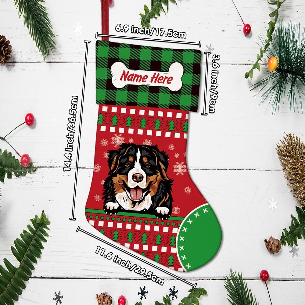 MALIHONG 3 Pack Customize Merry Christmas Red Stockings with Cute Dog Cocker Spaniel Bone Green Buffalo Plaid Snowflake 14.4"