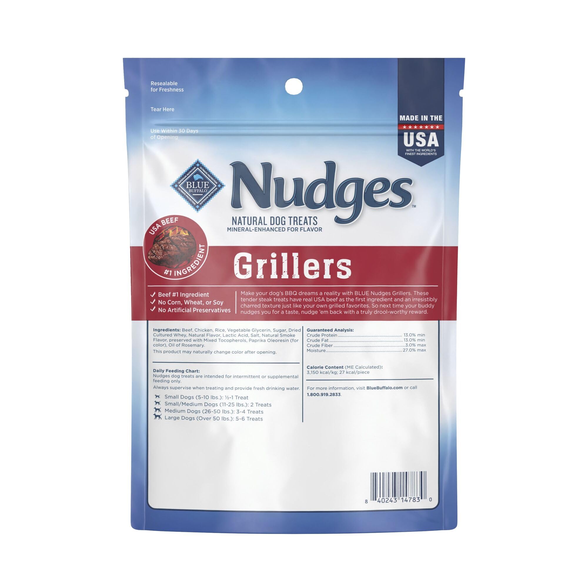 Blue Buffalo Nudges Grillers Natural Dog Treats, Made in the USA with Real Steak, 5-oz Bag