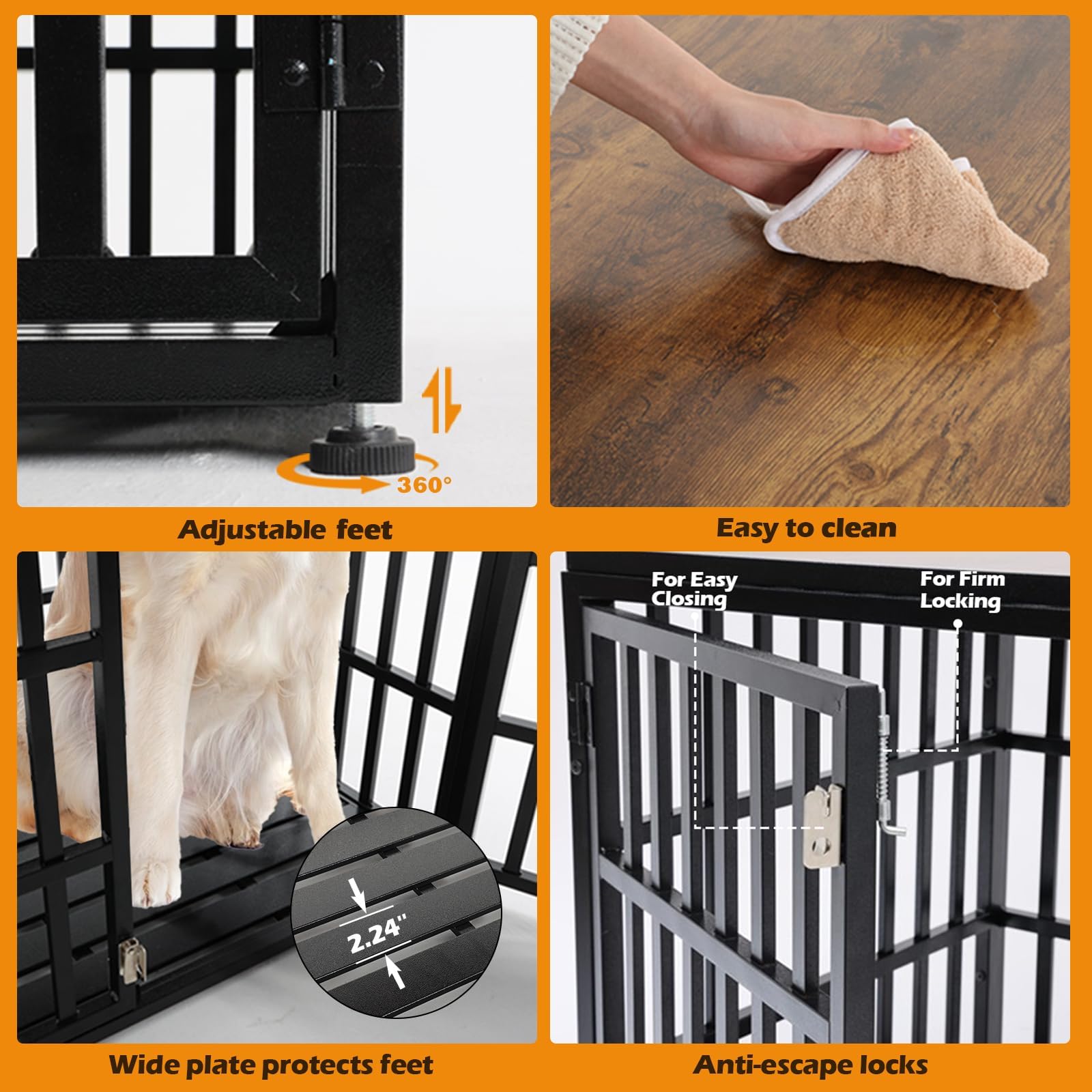 LUCKUP Heavy Duty Dog Crate Furniture for Medium and Large Dogs, Dog Kennel Indoor Dog Cage end Table, Wooden Metal Pet House with Adjustable Feet, 40 Inch, Black