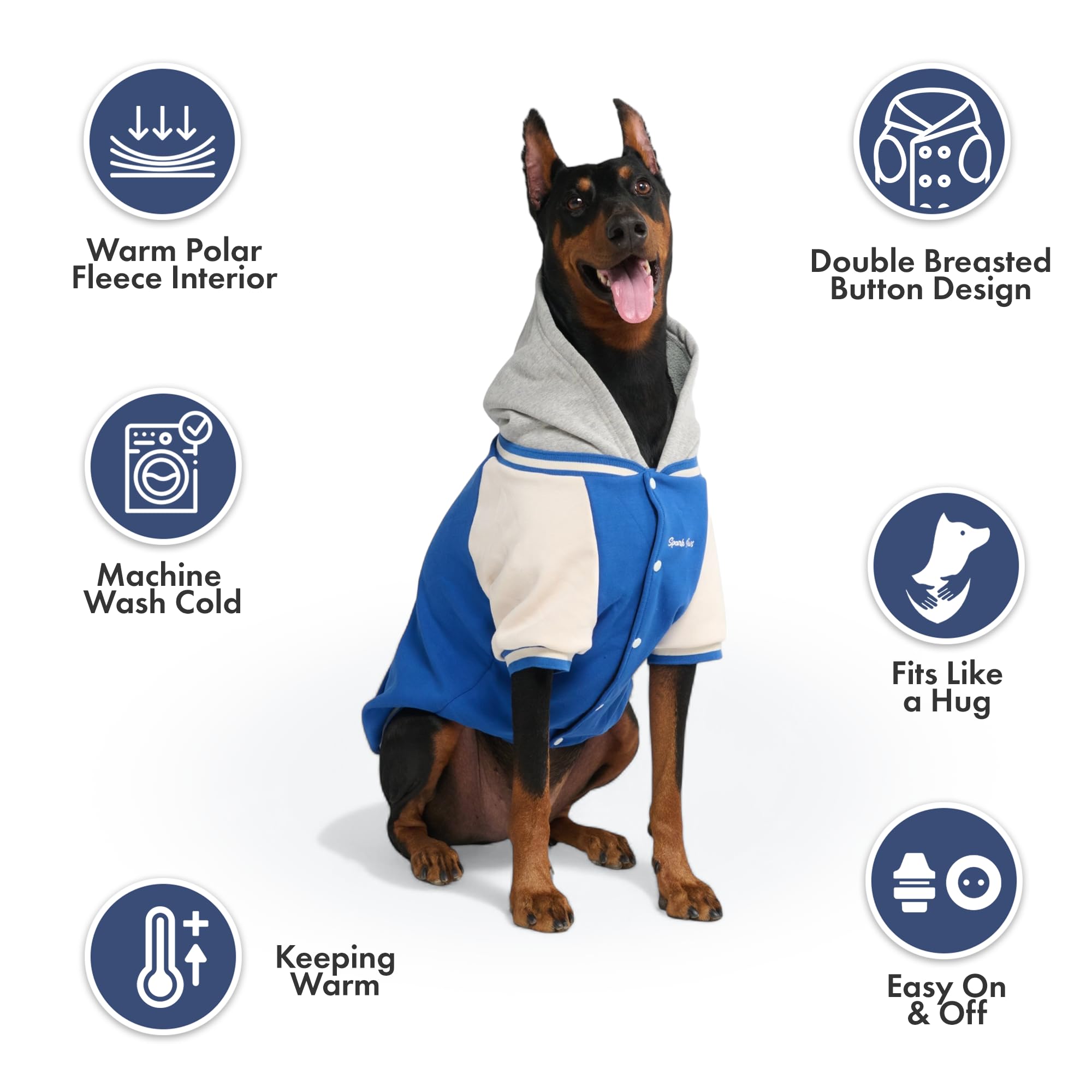 Spark Paws Varsity Dog Hoodie – Premium Dog Sweater for Small, Medium, and Large Dogs | Warm Clothes for Pets, Winter Jacket Alternative - Blue - XL
