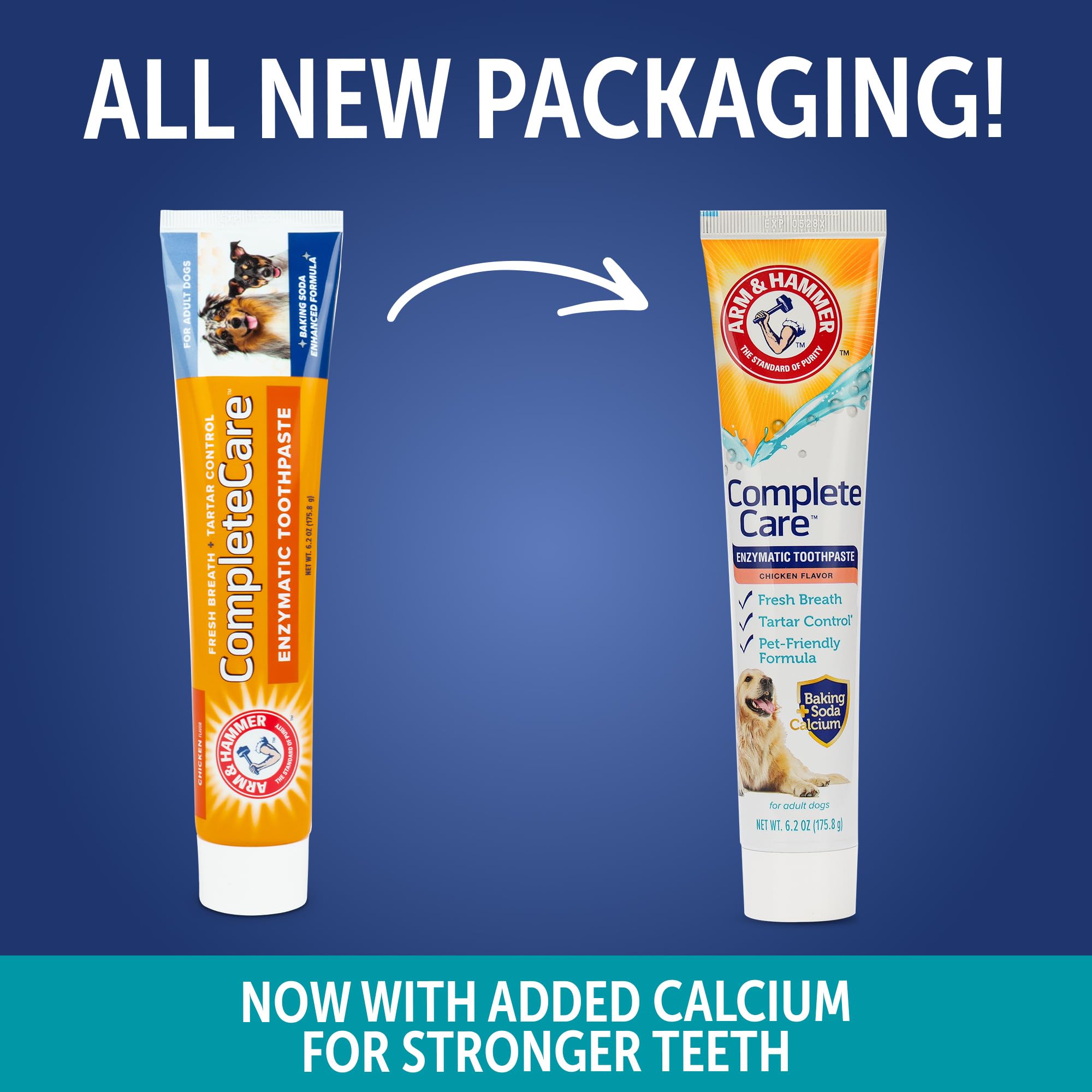 Arm & Hammer Complete Care Enzymatic Dog Toothpaste with Baking Soda and Calcium, Fluoride-Free Chicken Flavor for Plaque, Tartar, and Fresh Breath, 6.2 Oz Value Size