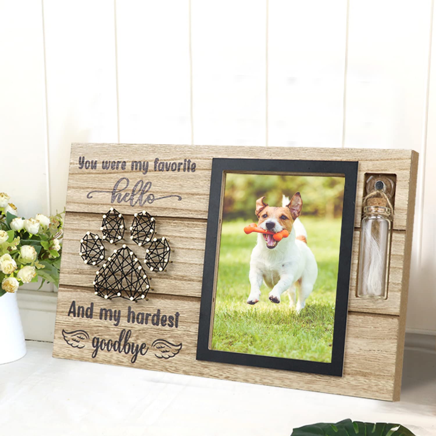 Dog Memorial Frame for Ashes or Hair with Glass Bottle Pet Loss Gifts for Loss of Dog Sympathy Picture Frame(Black)