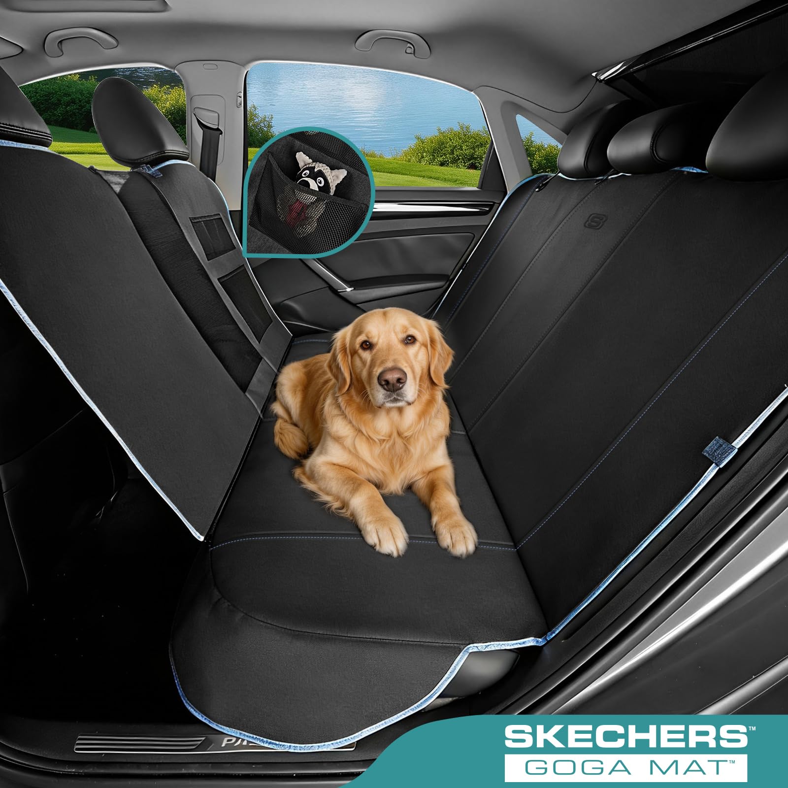 Skechers Dog Car Seat Cover for Pets GOGA MAT, Seat Extender for Dogs Waterproof Seat Cover Hammock Heavy Duty Scratch Proof Nonslip Durable Back Seat Covers for Cars Trucks and SUVs,Black