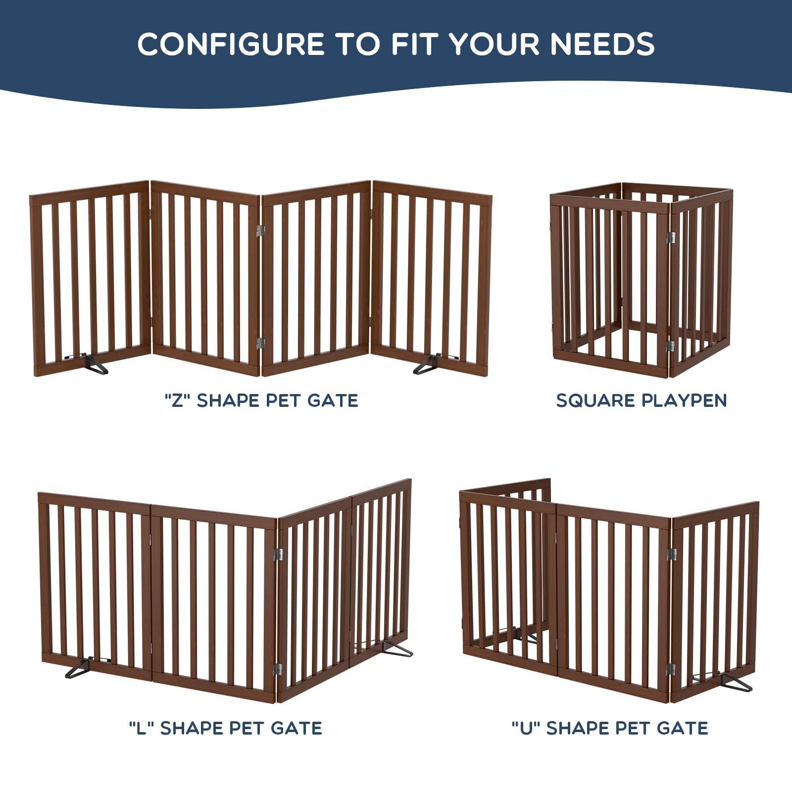 Homykic Bamboo Freestanding Dog Gate, No Assembly Pet Gate Indoor, 24”H x 75”W Extra Wide Foldable Puppy Barrier Fence with Support Feet for the House, Doorways Stairs, 4 Panels, No Drillings, Walnut