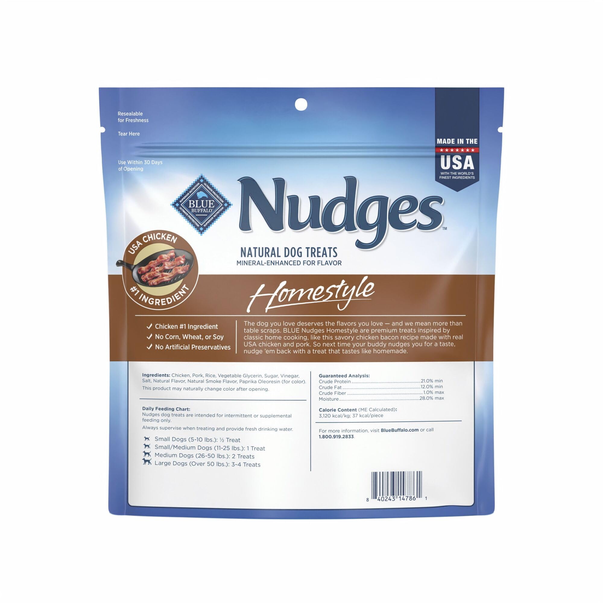 Blue Buffalo Nudges Homestyle Natural Dog Treats Chicken and Bacon, 16-oz Bag