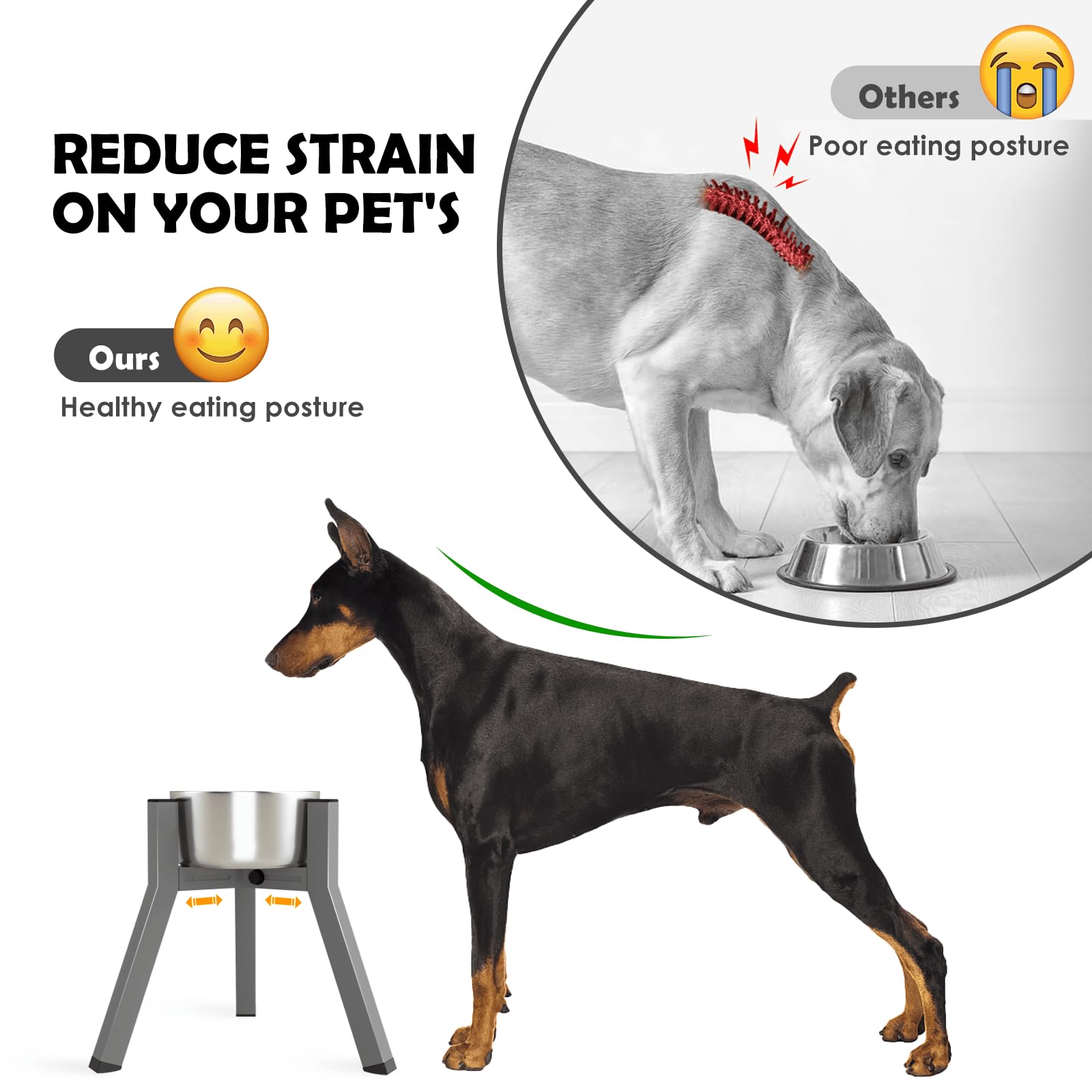 SHAINFUN Grey Elevated Dog Bowls Stand for Large Medium Breeds, 11" Height Adjustable Width 7-10.7", Single Tall Feeder Holder (Bowl Not Included)