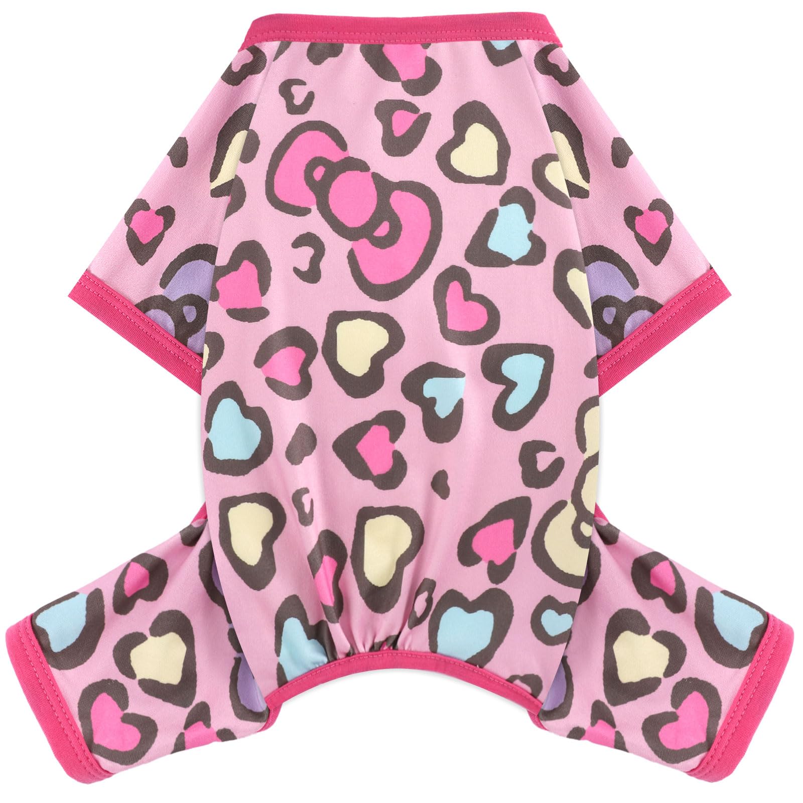 Yikeyo Dog Pajamas for Small Dogs,Stretchy Dog Pjs Clothes, Stretchy Puppy Jammies Onesie, 4 Legs Comfy Doggie Pjs, Lightweight Soft Puppy Outfit for Small Size Girl Boy(Pink Heart,M,Chest 14.9 in)