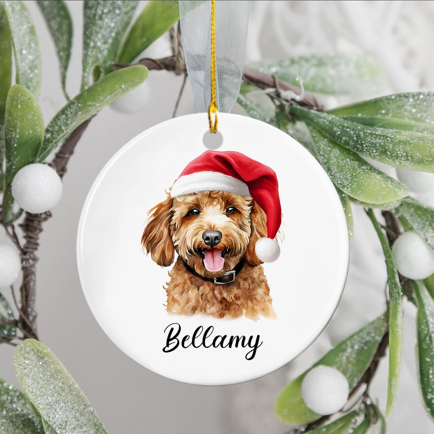 Funny Brown Poodle Dog Ceramic Ornament Gift for Xmas 2026 Dog Dad Mom, Personalized Name Brown Poodle Lover Christmas Ornament Gifts, Custom Poodle Ceramic Ornament, Poodle Puppy Ornament Christmas