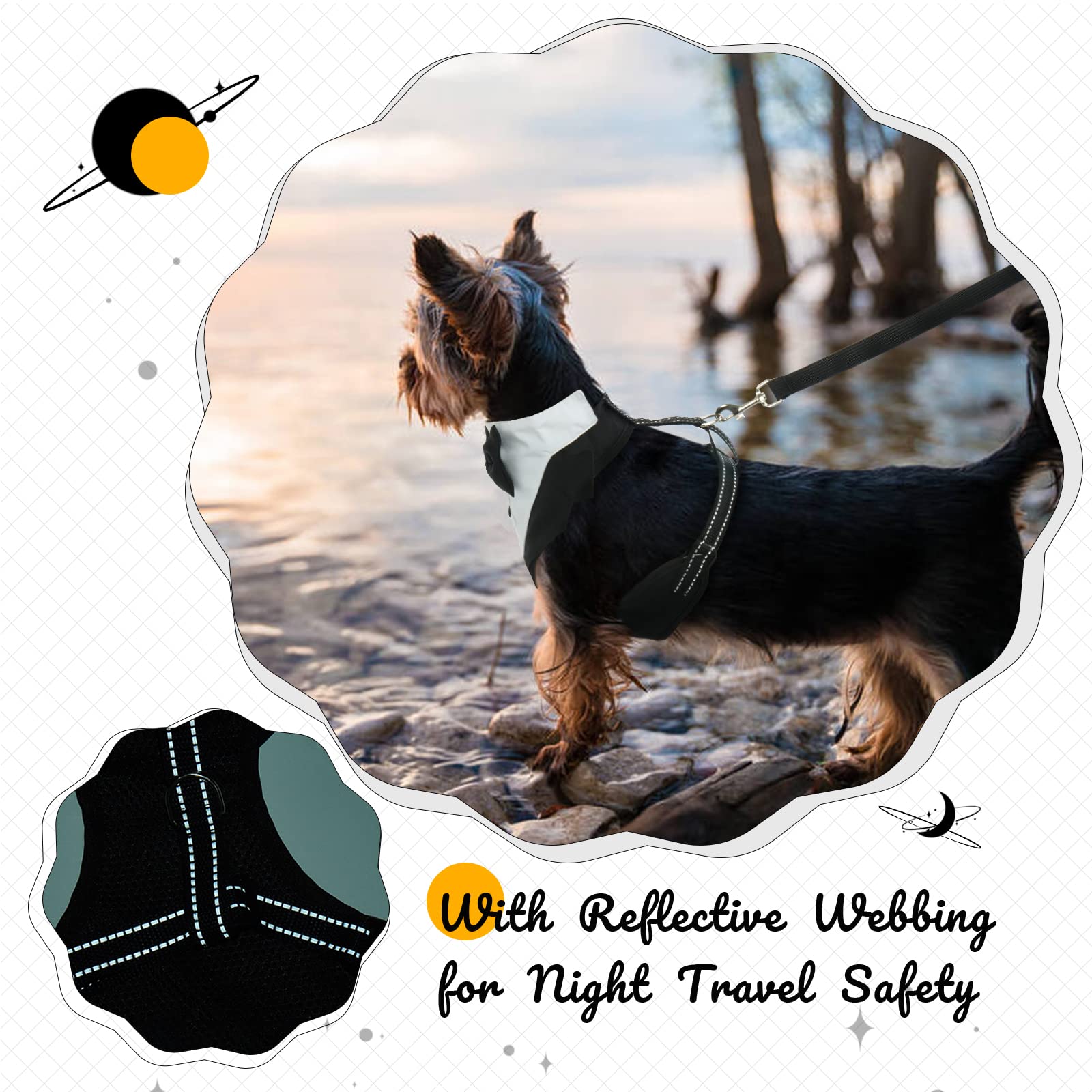 OUOBOB Dog Tuxedo Harness, No Pull Dog Tuxedo Vest Harness with Leash, Adjustable Doggie Wedding Suit Costume with Bow Tie for Small Medium Dogs, Birthday, Walking (Balck M)