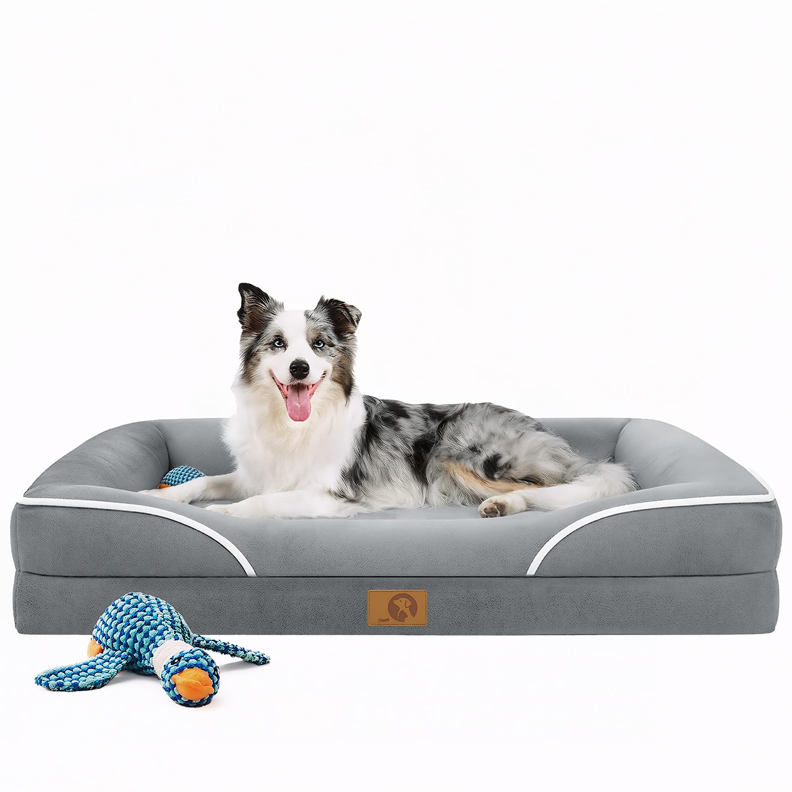 Homemate Dog Bed Large Sized Dog: 42x30 inch Orthopedic Large Dogs Bed XL Outdoor Pet Cat Bed Sofa Supplies with Toy Dogs Crate Pad Couch with Removable Washable Cover & Non-Slip Botton Light Grey