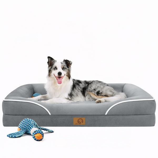 Homemate Dog Bed Large Sized Dog: 42x30 inch Orthopedic Large Dogs Bed XL Outdoor Pet Cat Bed Sofa Supplies with Toy Dogs Crate Pad Couch with Removable Washable Cover & Non-Slip Botton Light Grey