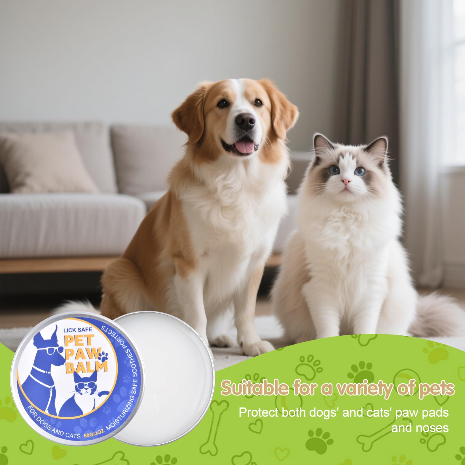Dog Paw Balm Lick-Safe Paw Balm for Dogs & Cats, Natural Moisturizer with Organic Coconut Oil Quickly Nourishes and Repairs Dry, Cracked Paws and Nose