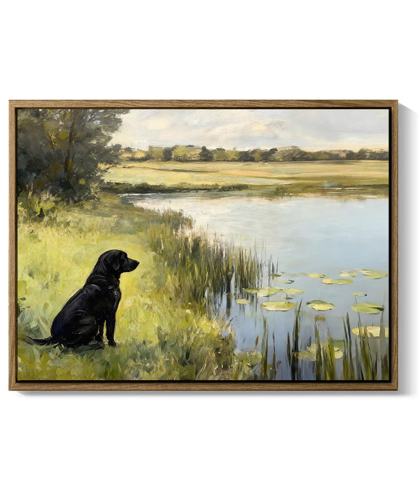 Framed Vintage Canvas Wall Art, Rustic Black Dog Pictures Wall Decor, Farmhouse Animal landscape Paintings Canvas Prints for Living Room Bedroom Home Decor 8x10in