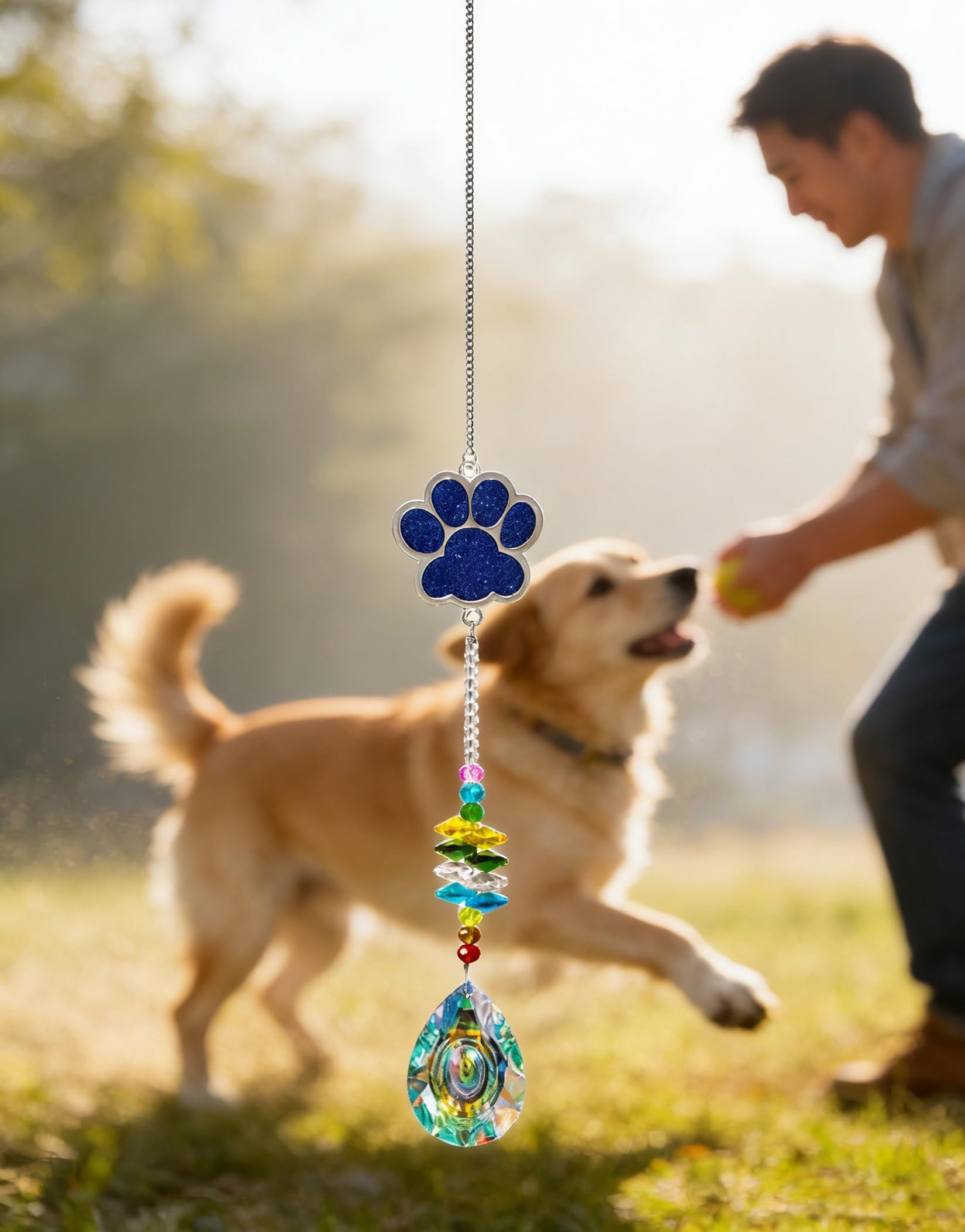 Pet Memorial Suncatcher, Dog Passing Away Gifts,Loss of Dog Sympathy Gift,Dog Memorial Gifts,Crystal Suncatcher Pet Sympathy (Blue, B)