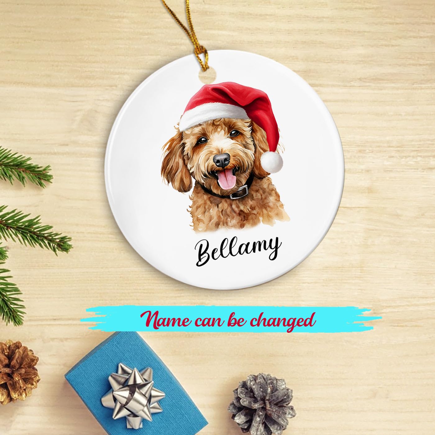 Funny Brown Poodle Dog Ceramic Ornament Gift for Xmas 2026 Dog Dad Mom, Personalized Name Brown Poodle Lover Christmas Ornament Gifts, Custom Poodle Ceramic Ornament, Poodle Puppy Ornament Christmas