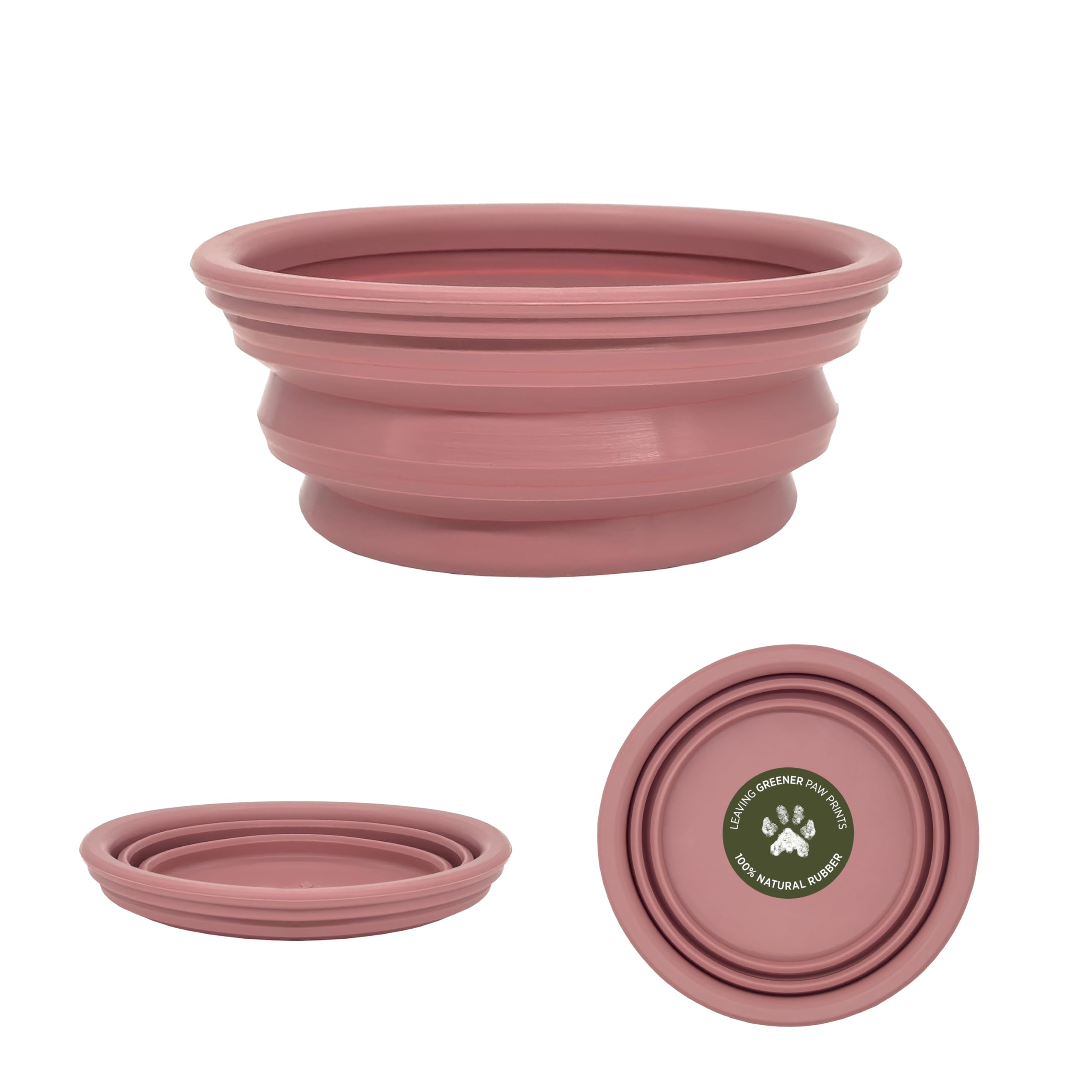 Hevea Collapsible Dog Bowl On The Go - Made from 100% Natural Rubber - Ultra Portable Pocket Sized Water Travel Dog Bowl - Tested and Safe for Your Dog (Old Rose)