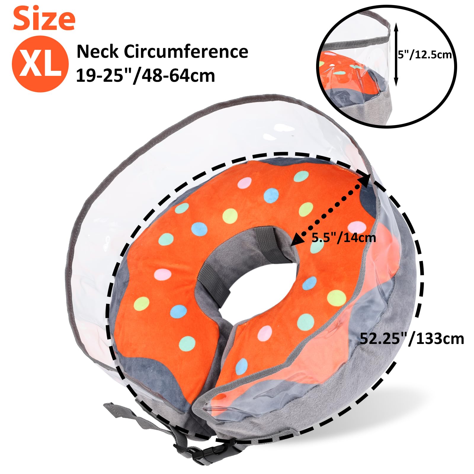 Crazy Felix Inflatable Donut Cone for Dogs - Soft Recovery Collar with Anti-Licking Baffle (Grey, XL)