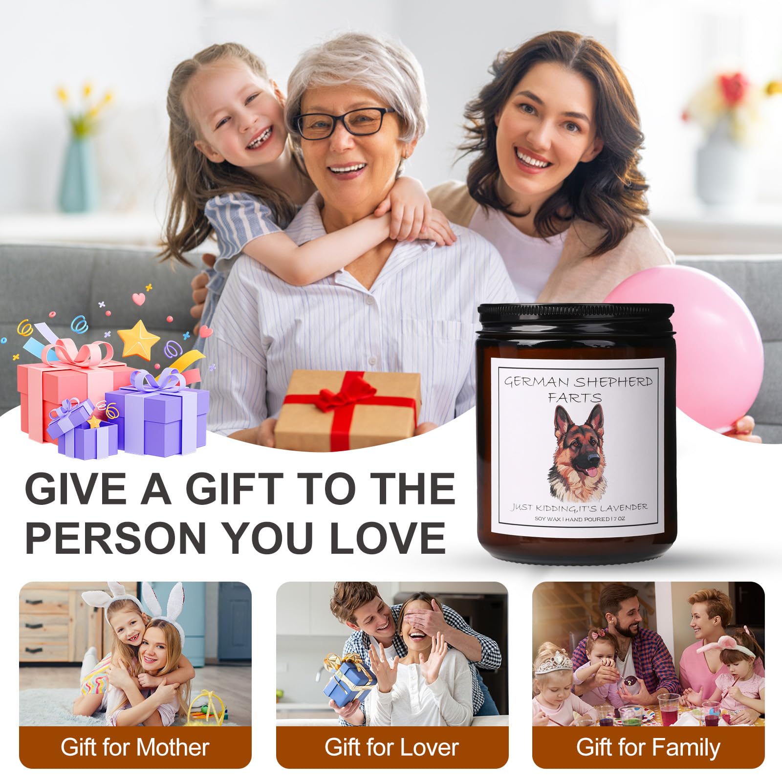 German Shepherd Gifts & Decor, German Shepherd Gifts for Women - German Shepherd Farts Candle, Dog Mom Gift, Natural Soy Wax Lavender Scented Candle 7oz