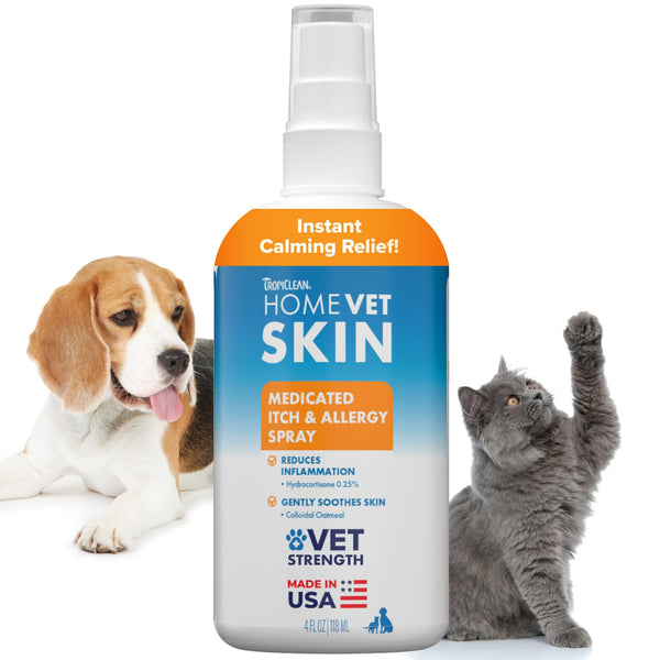 TropiClean HomeVet Allergy & Itch Spray, Dog Allergy Relief & Hot Spot Treatment for Dogs & Cats, Vet Recommended Itching Skin Relief, USA Made, 8 oz