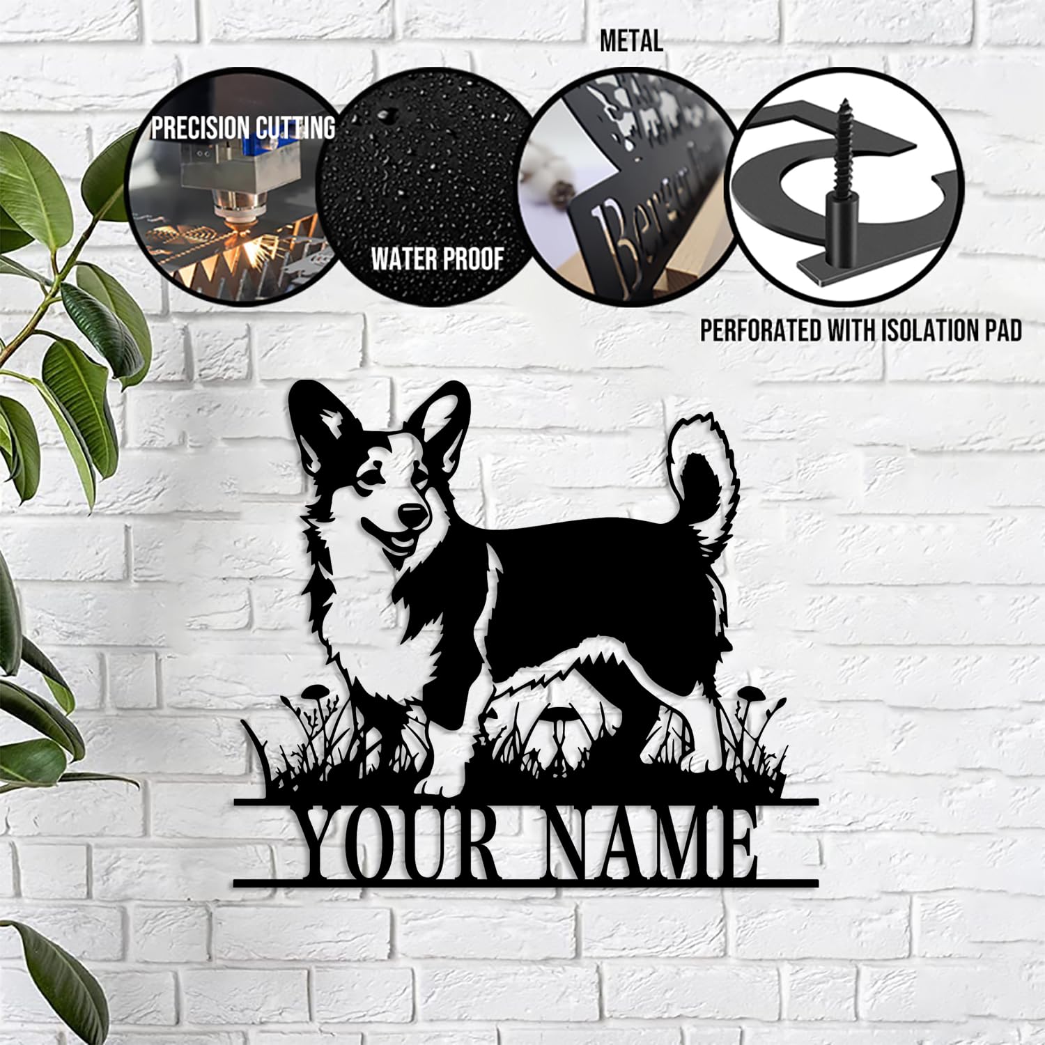 Corgi Metal Sign, Corgi Metal Wall Decor, Dog House,Personalized Dog Lover Name Sign, Home Decor Pet Kid Nursery Animal Decoration (Corgi B)