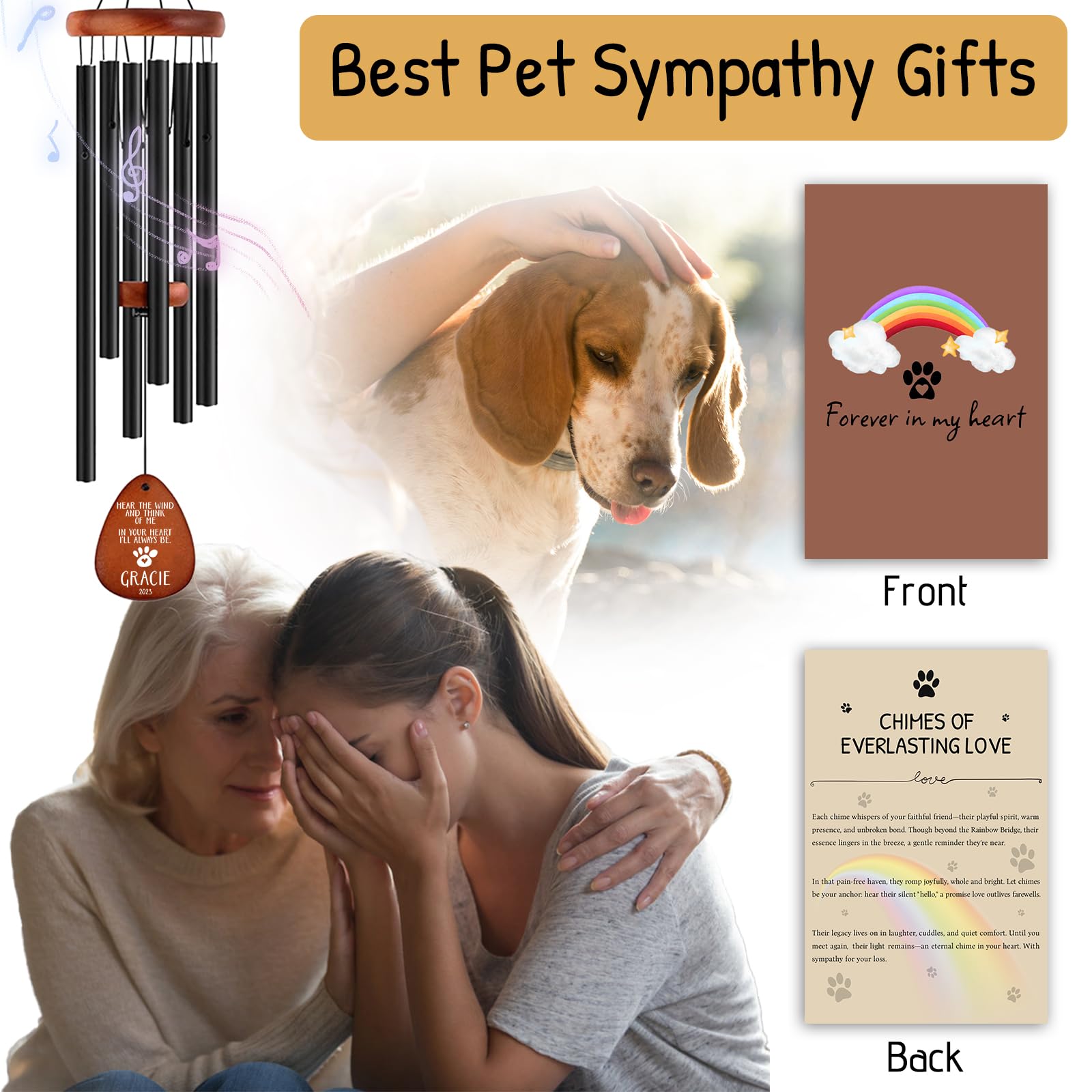 Personalized Pet Memorial Wind Chimes - Dog Memorial Gifts for Loss of Dog,Dogs Remembrance Bereavement Gift,Custom Pet Loss Sympathy Gifts in Memory of Dogs Cats (Design 1)