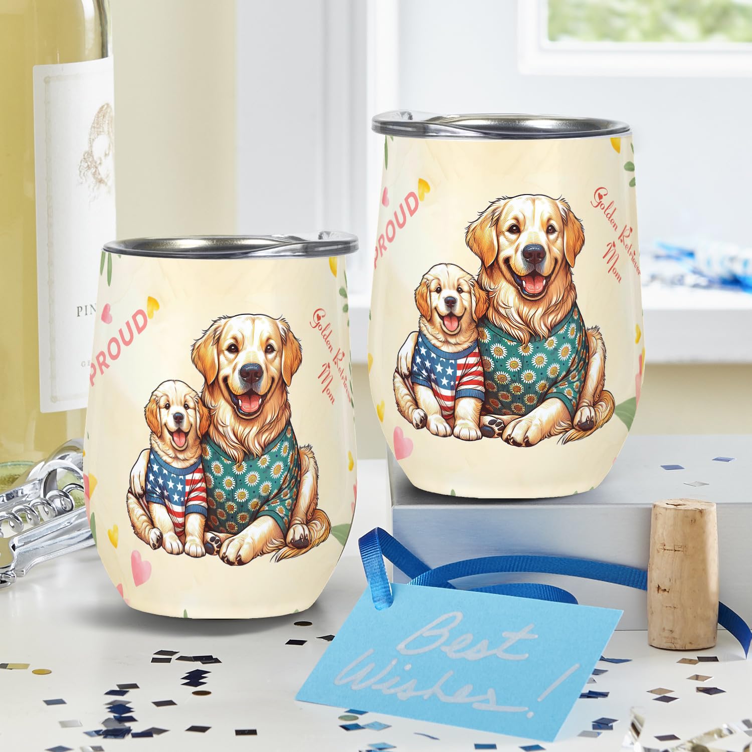 Ninety3POD Happy Mother's Day Proud Golden Retriever Mom 12oz Stainless Steel Tumbler Insulated Cup with Lid Goldens Dog Lover Gifts Idea - 003