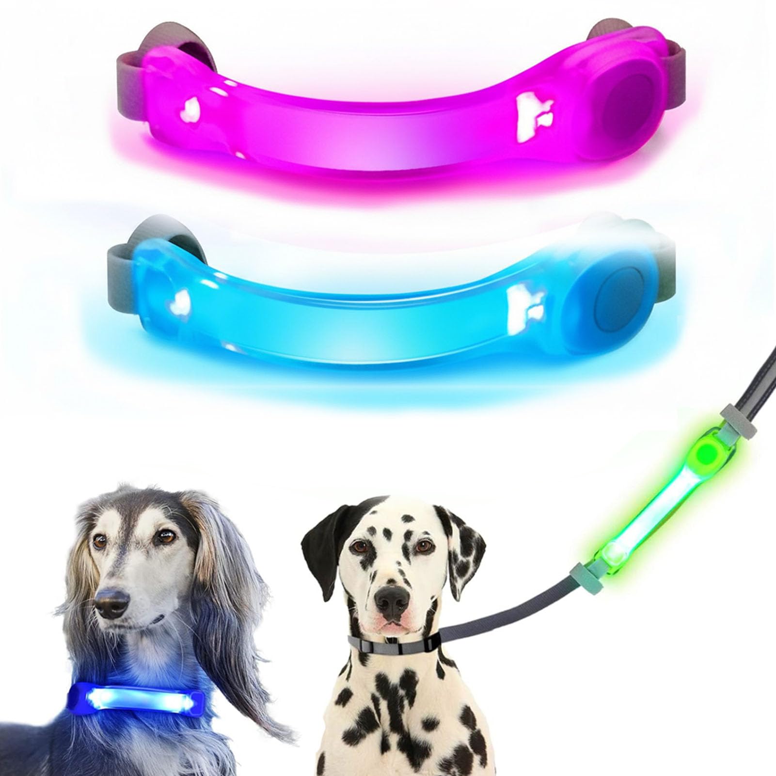 2 Pack LED Light for Dog Leash Harness, USB Rechargeable Light Up Collar with Nylon Stickers, Glow Light Easy to Attach to Collar Leash and Harness, Safety LED Light Up Band for Dogs at Night Walking