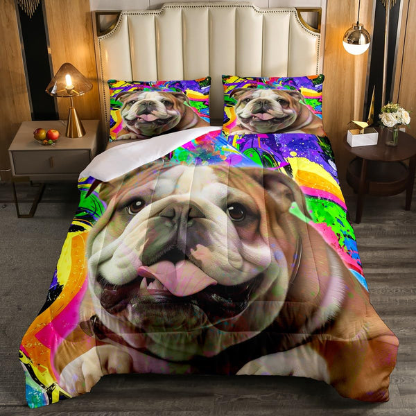 Erosebridal Bulldog Quilt Rainbow Tie Dye Comforter Set for Teens Women Dog Lover,Doggy Puppy Pup Dog Bedding Set Hippie Pet Animal Duvet Insert Full,Multicolor Ombre Art Kawaii Room Decor