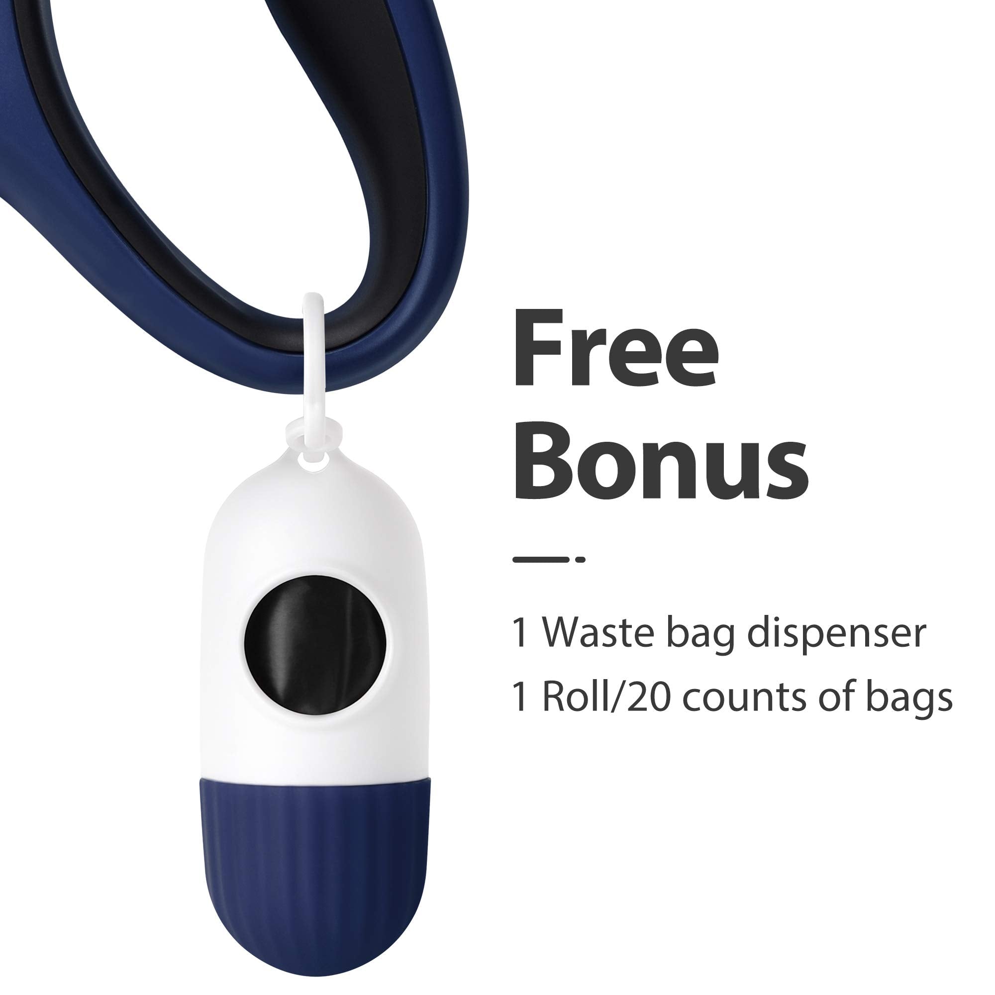 Fida Retractable Dog Leash with Dispenser and Poop Bags, 16 ft Pet Walking Leash for Small Dog or Cat up to 26 lbs, Anti-Slip Handle, Tangle-Free, Reflective Nylon Tape (S, Navy Blue)
