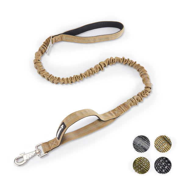 BUMBIN 6Ft Dog Leash Large Dogs, Bungee Dog Leash with 2 Handles, Heavy Duty Leashes for Medium Small Dogs, No Pull Shock Absorbing ，with Car Seat Belt for Training, Brown