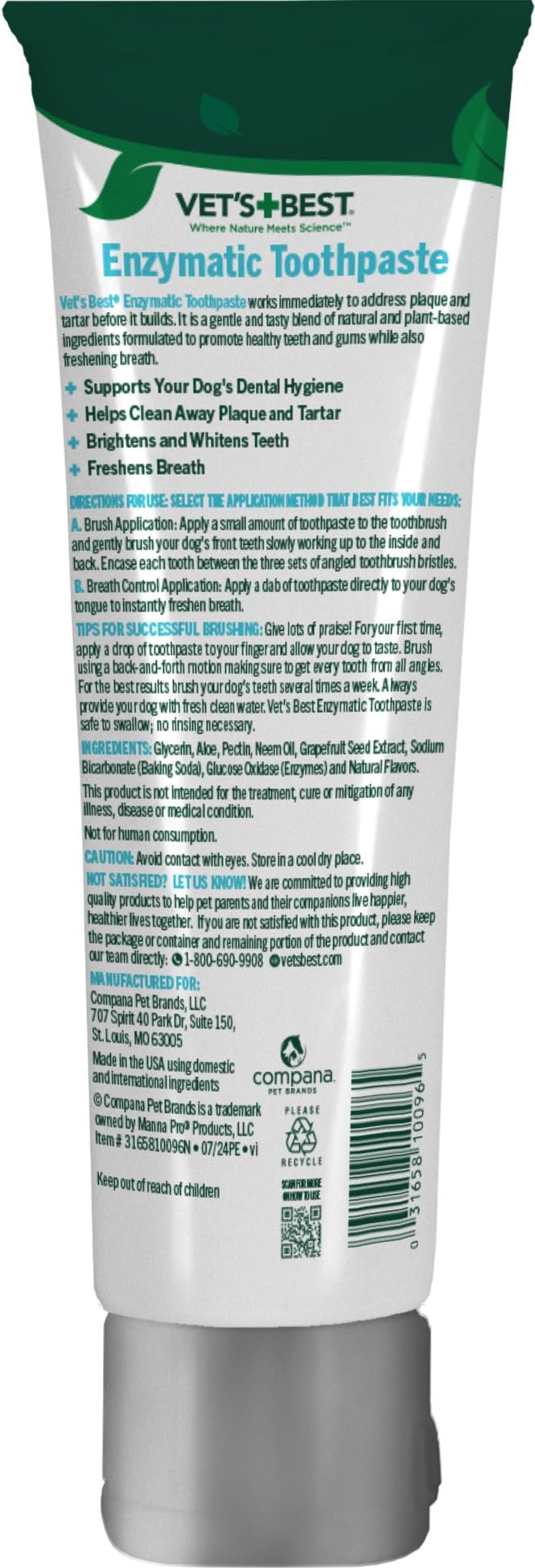 Vet’s Best Enzymatic Dog Toothpaste – Vet Formulated Dental Gel for Teeth Cleaning, Fresh Breath, Tartar Control, Plaque Remover & Oral Hygiene for Dogs, 3.5 oz