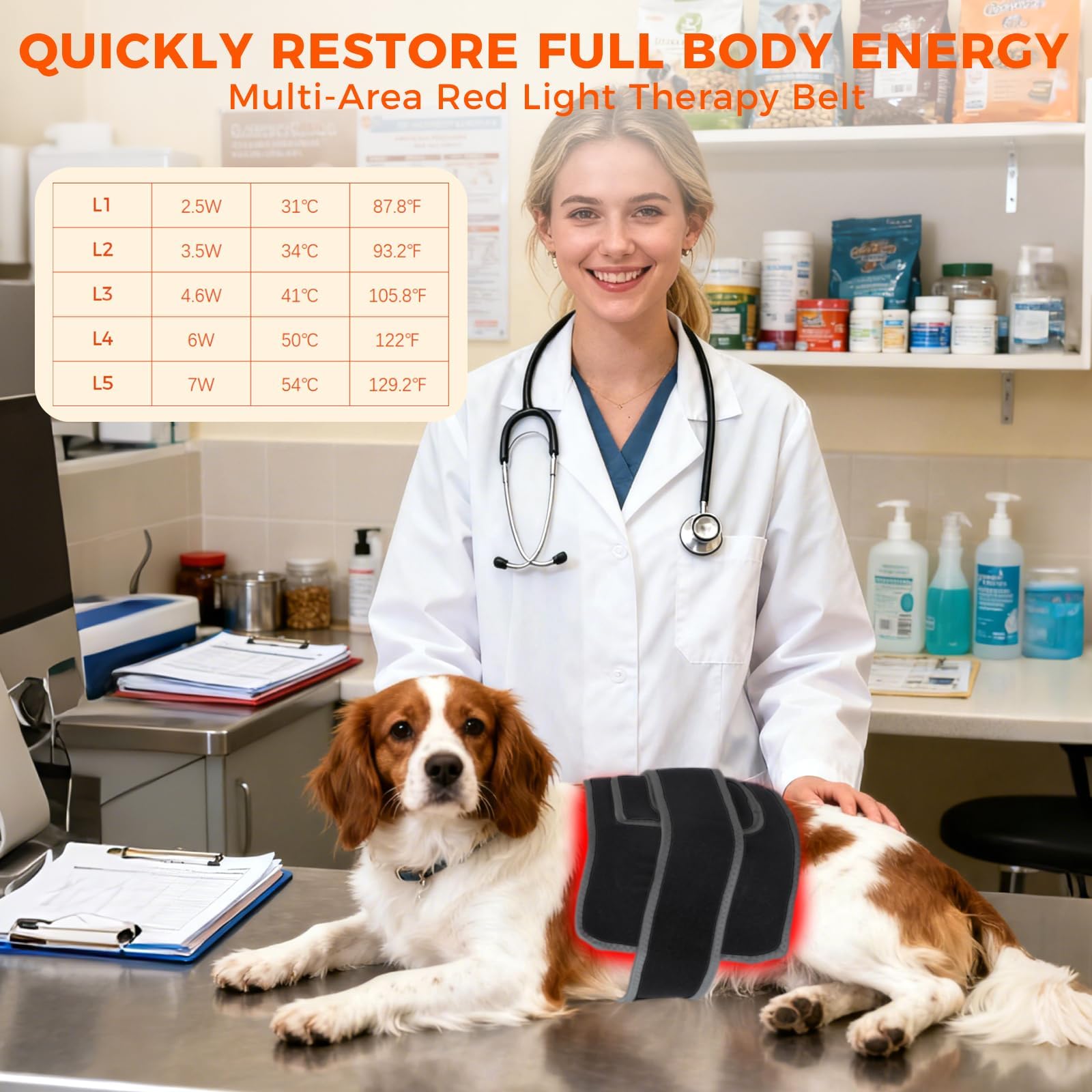 13.8"*7" Red Light Therapy Pad for Dogs Body, 70 LEDs Redlight Therapy Wrap with Timer, Heating Mat Products with Band for Back Belly Leg Knee Thigh, Gifts for Men, Women, Pets Dog