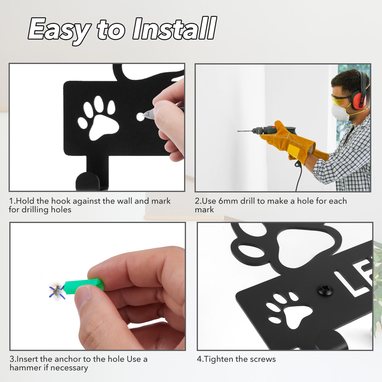 BienBion Iron Dog Leash Holder for Wall with 5-Hooks, Doorway Dog Hooks, Dog Accessory Holder