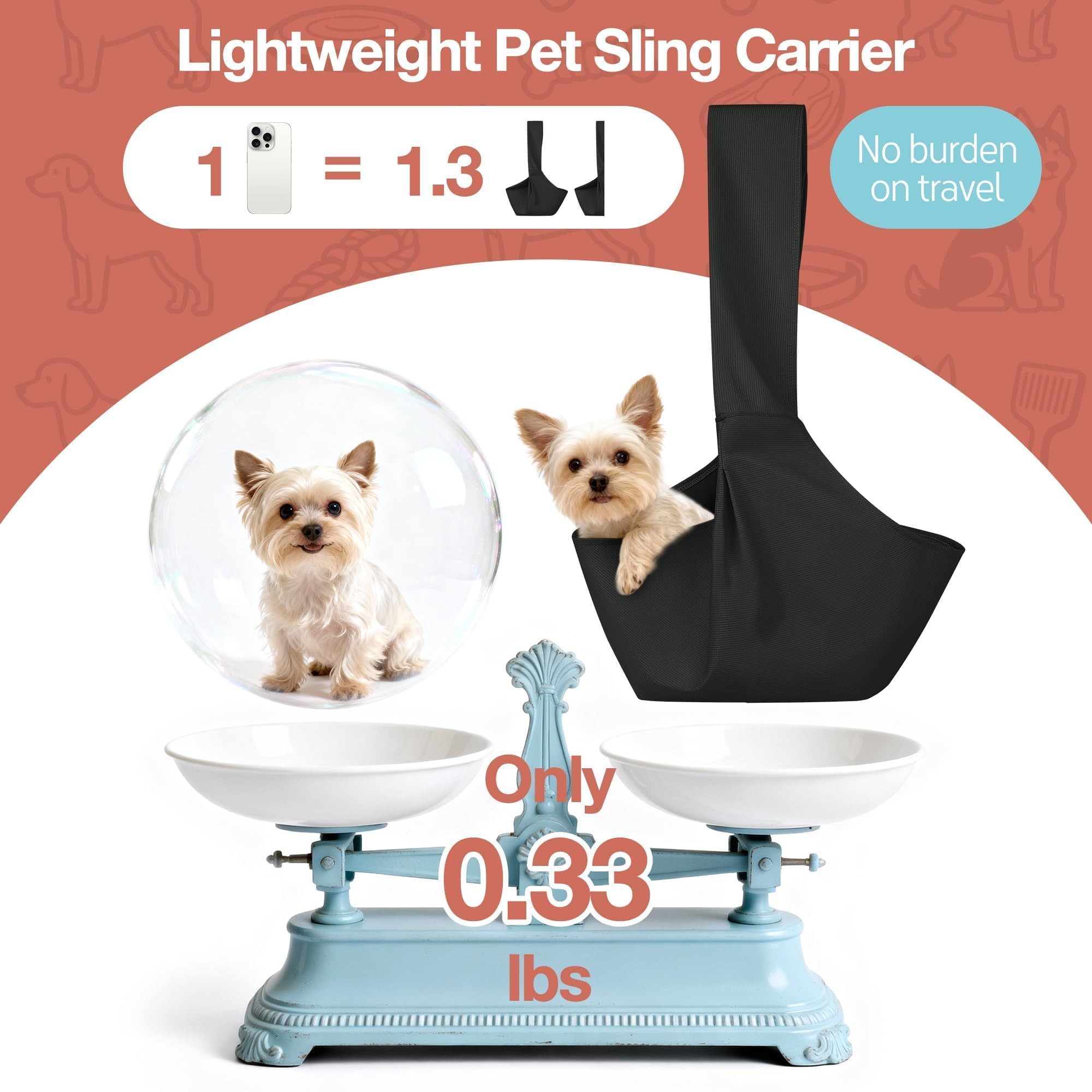 YUDODO Fashion Dog Sling Carrier for Small Dogs Lightweight Crossbody Pet Bag with Safety Strap, Pocket Storage, Machine Washable, Comfortable Travel & Outdoor Sling up to 9 lbs Black