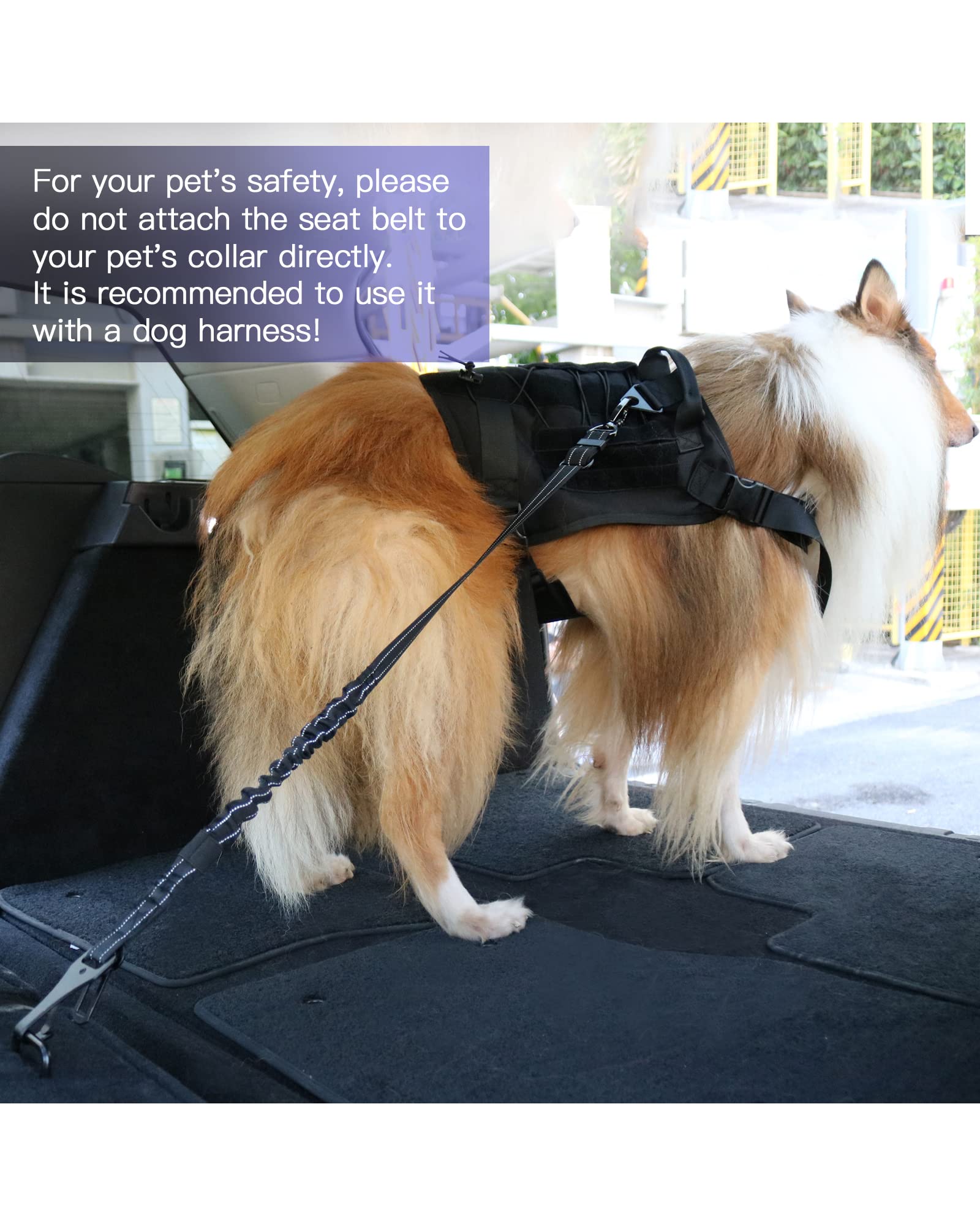 AUBELL Dog Seat Belt for Car,Updated 3-in-1 Adjustable Reflective Bungee Heavy Duty Dog Car Harness Tether with Clip Hook Latch & Buckle,Swivel Zinc Alloy Carabiner,Black