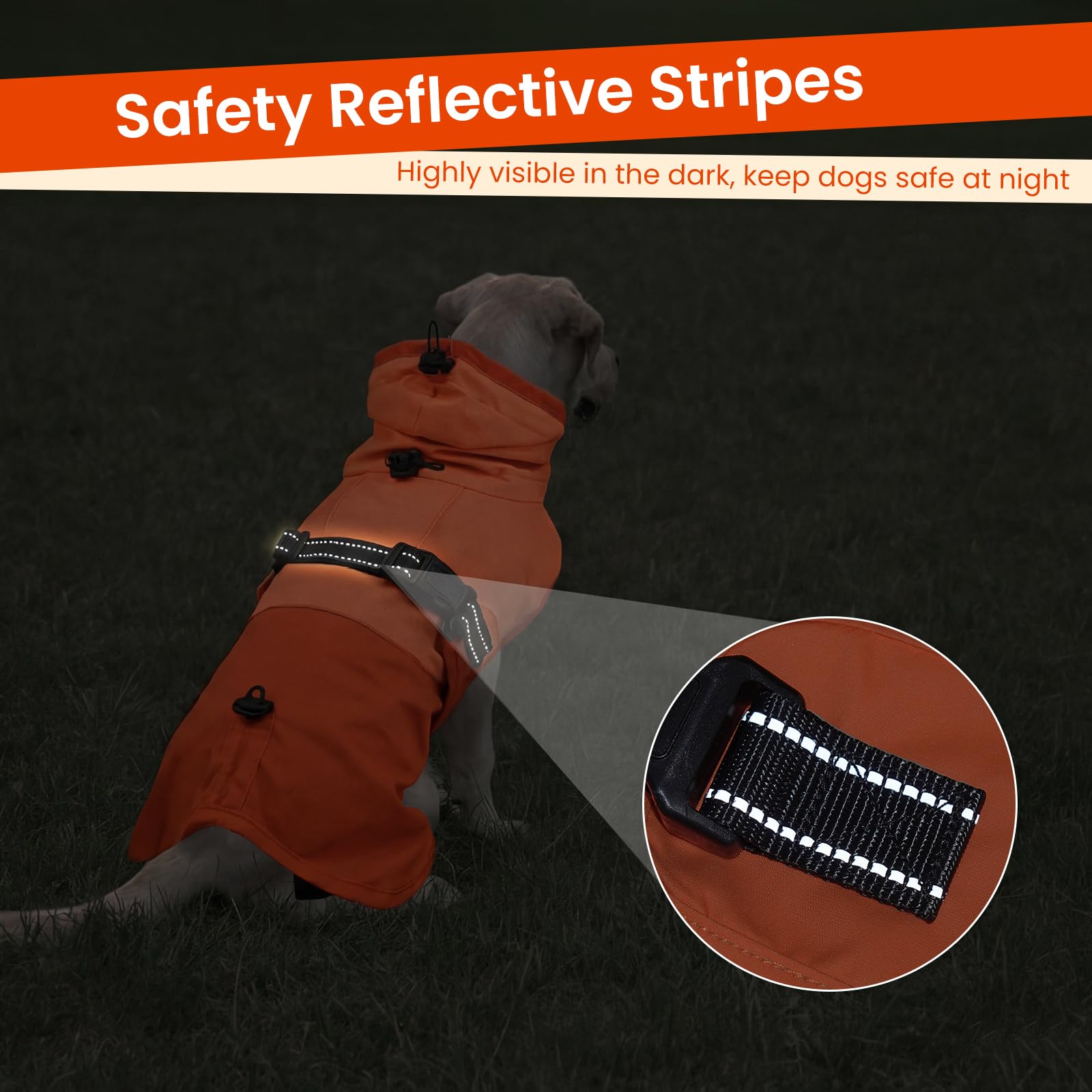BRKURLEG Dog Raincoat for Small Medium and Large Dogs Waterproof Dog Rain Jacket Adjustable Hooded Dogs Raincoat Pet Rain Coat Poncho with Leash Hole, Reflective Strip, Orange, M