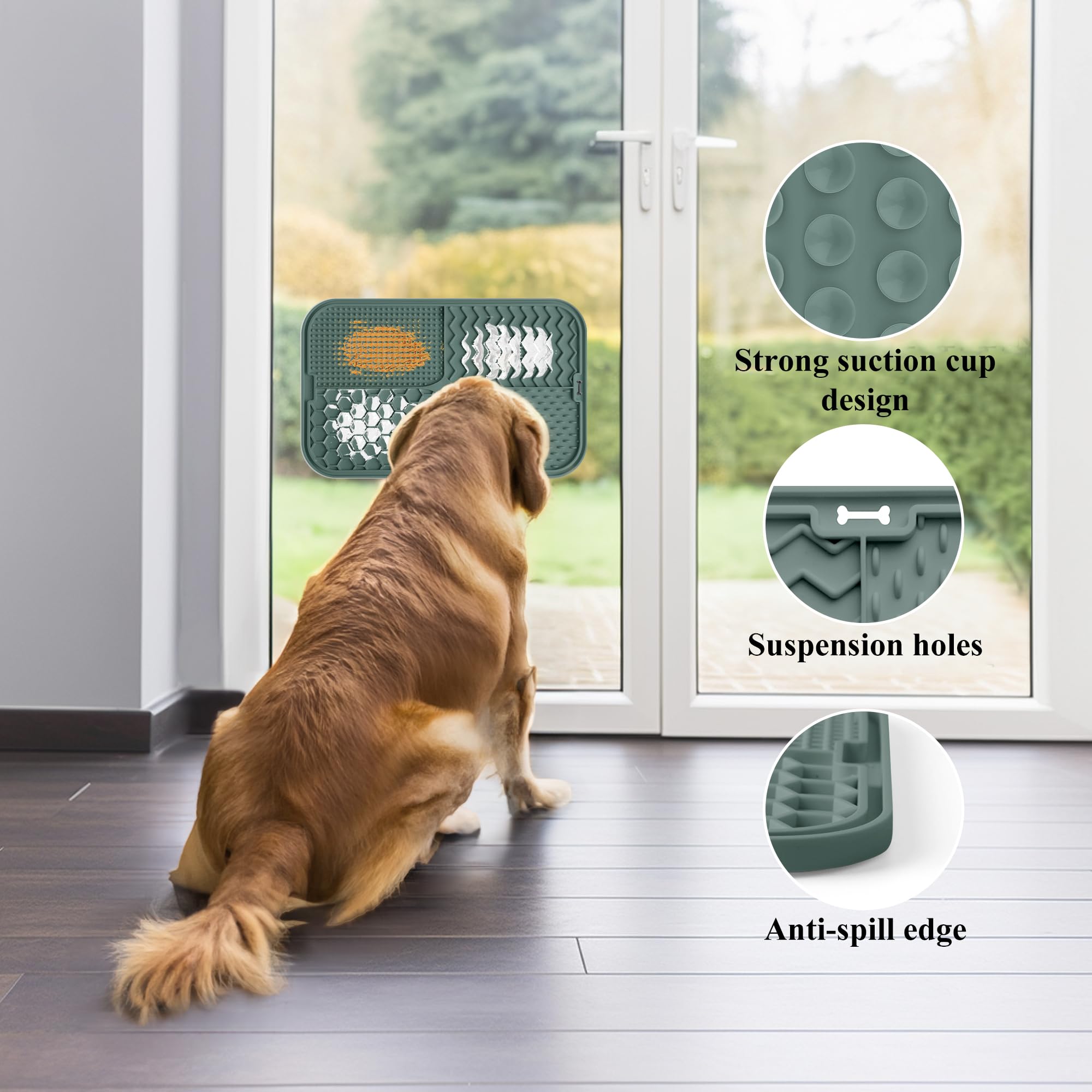 Coomazy Larger Lick Mat for Dogs, Lick Mat Designed for Large Breed Dogs, Slow Feeder & Non-Slip Design, Boredom and Anxiety Reducer, Suitable for All Wet Food, Non-Toxic, Green