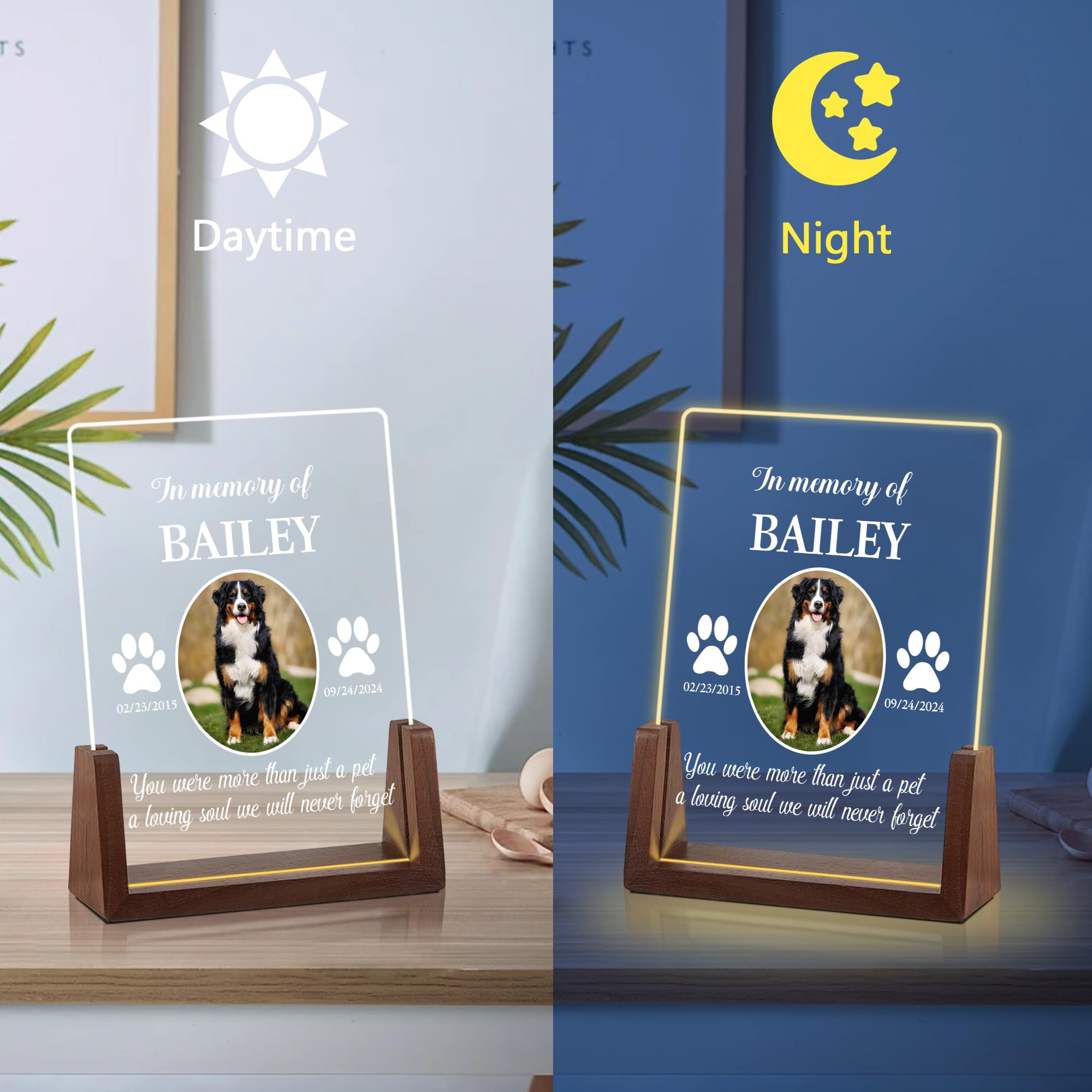 Dog Memorial Gifts for Loss of Dog, Pet Memorial Gifts for Dogs, Customized Pet Memorial Acrylic Plaque with LED Night Light, Pet Loss Sympathy Gift, Valentines Day Birthday Gifts for Pet Lovers