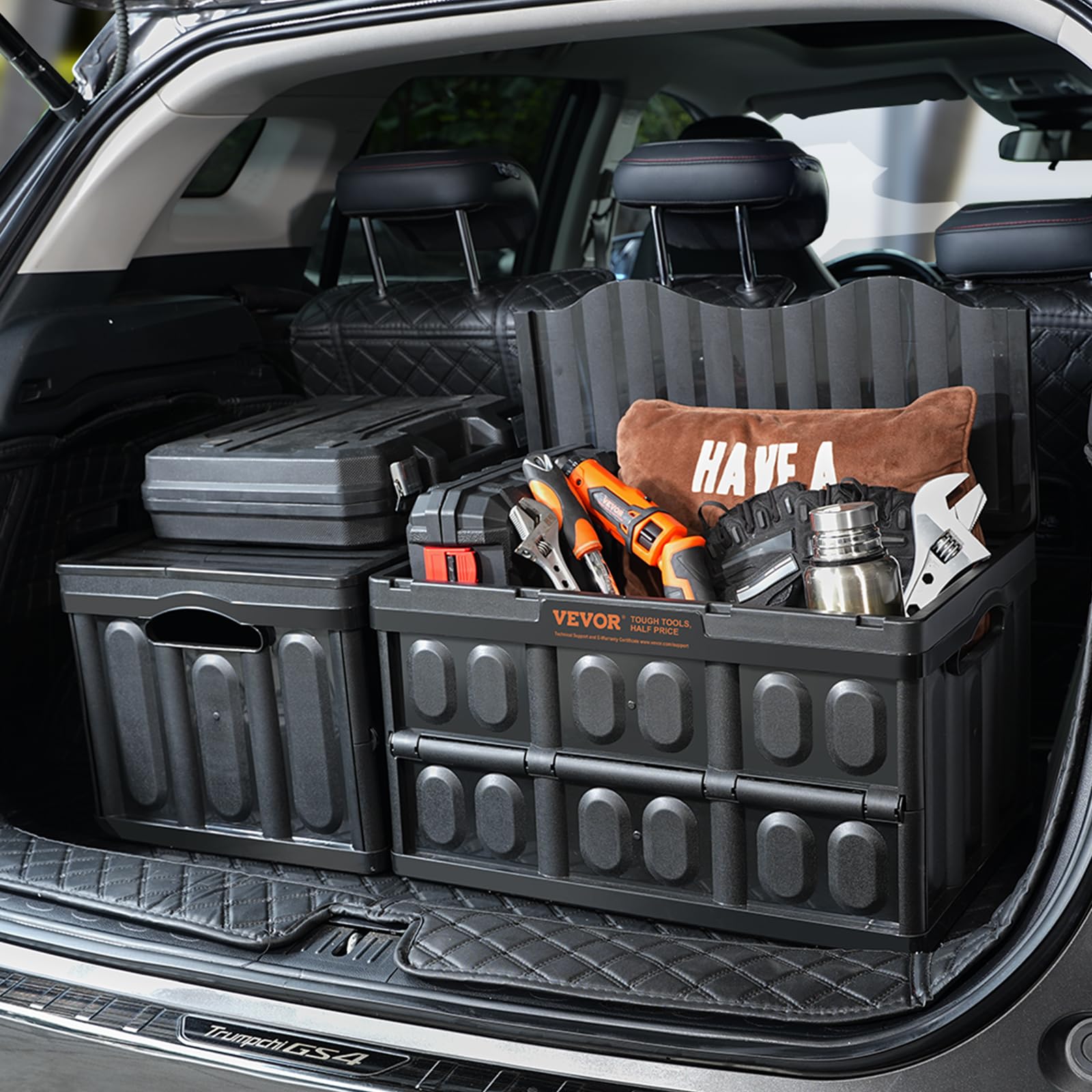 VEVOR 45L Collapsible Storage Bins with Lids 3 Packs, Stackable Utility Crates with Handles, Large Folding Containers for Organizing Tools, Snacks, Books, Food, Drinks, Camping & Transport