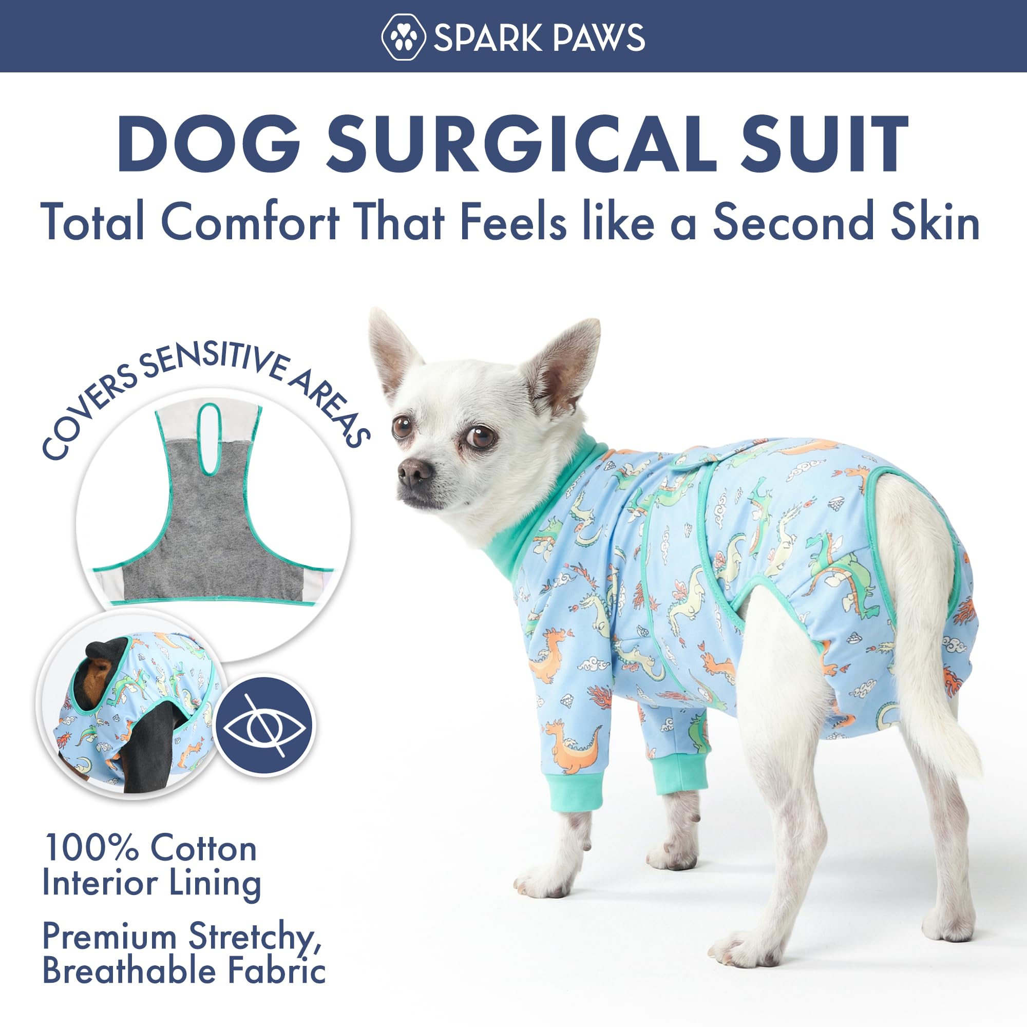 Spark Paws Dog Surgery Recovery Suit – Dog Recovery Suit After Surgery, Anti-Lick Dog Onesie, Abdominal Wound Protector, Soft Cone Alternative for Spay Neuter Male Female Pet Recovery - Dragons - 5XL