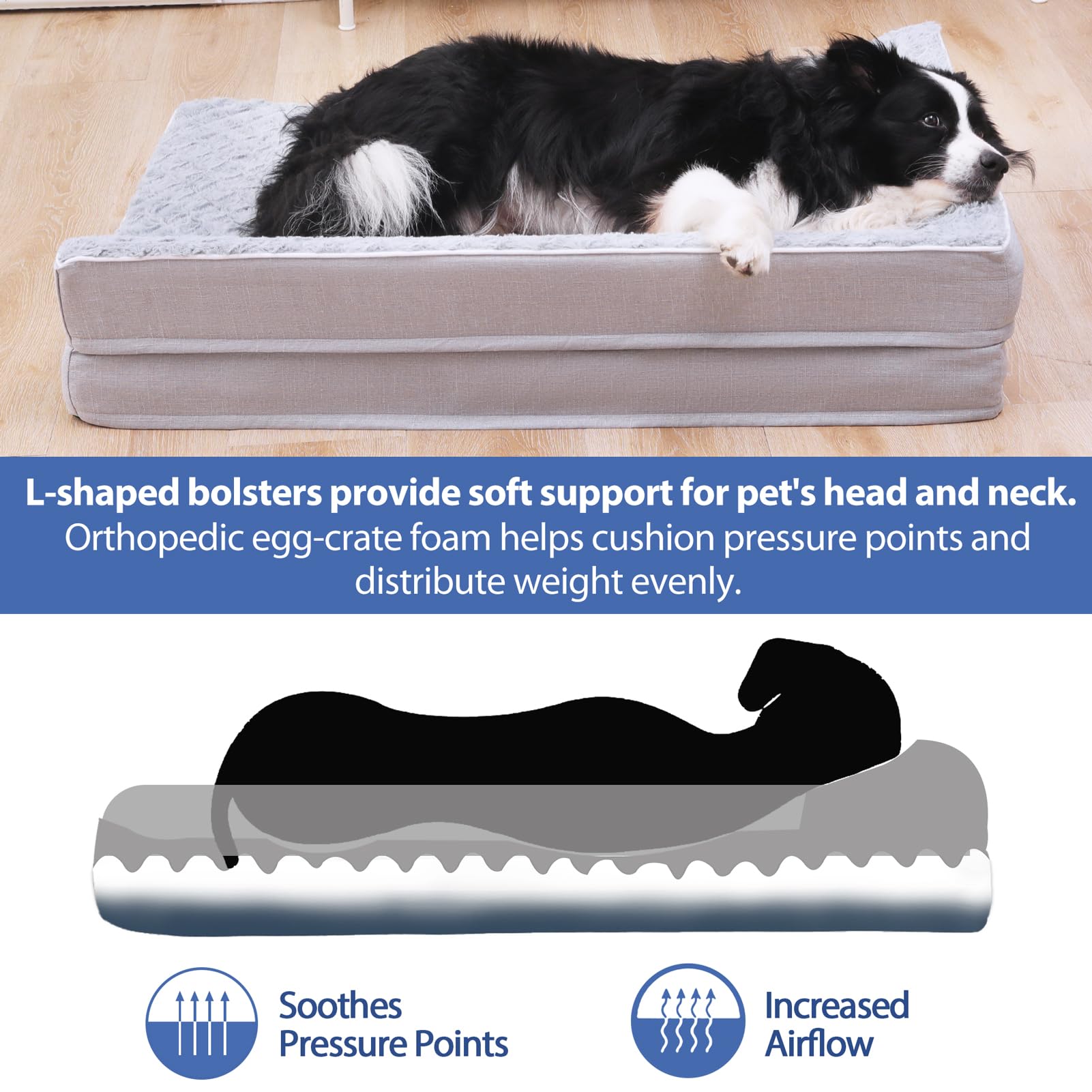 Chez Paw Orthopedic Dog Bed for Extra Large Dogs, XL Dog Beds with Comfy Bolsters, XLarge Waterproof Dog Bed with Removable Washable Cover and Nonskid Bottom, Pet Couch Bed for Extra Large Dogs