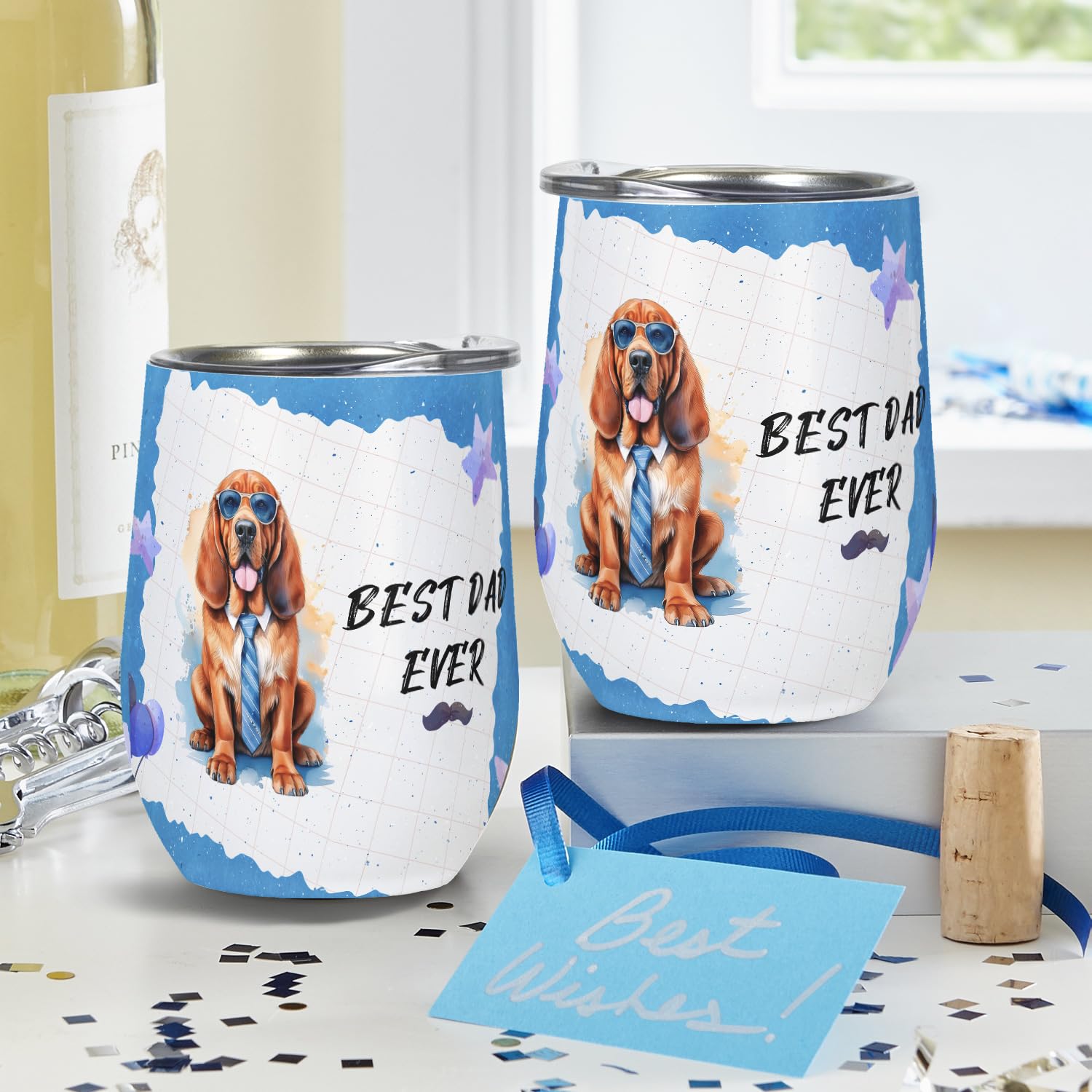 Ninety3POD Happy Father's Day Best Bloodhound Cool Dad Ever 12oz Stainless Steel Tumbler Insulated Cup with Lid Dog Lover 12007