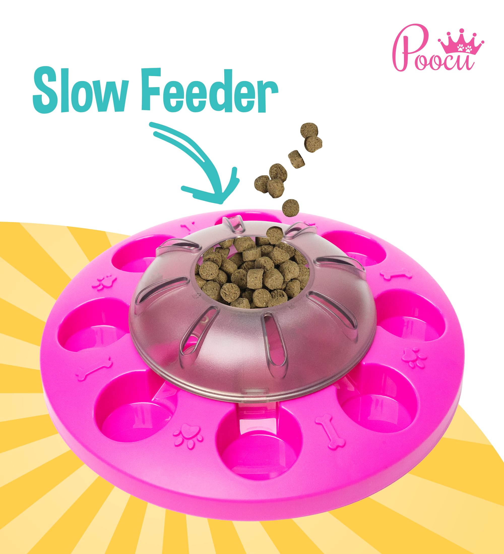 Poocii-Go-Round Slow Feeder Dog Enrichment Toy - Interactive Food or Treat Dispensing Puzzle for IQ Training, Anti-Choking Design, Durable, Easy to Clean, Engaging Pet Activity - Pink